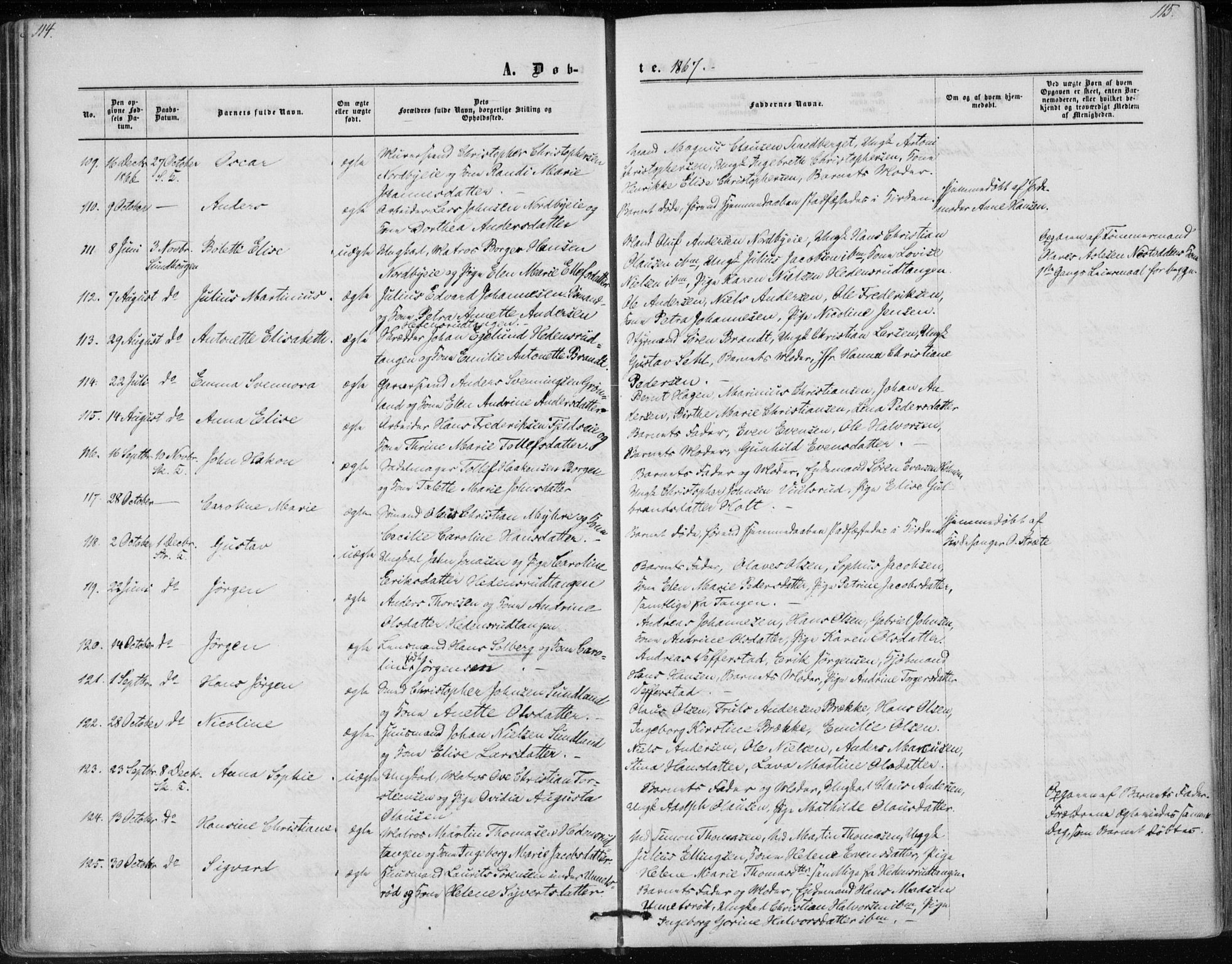 Skoger kirkebøker, AV/SAKO-A-59/F/Fa/L0004: Ministerialbok nr. I 4, 1862-1872, s. 114-115