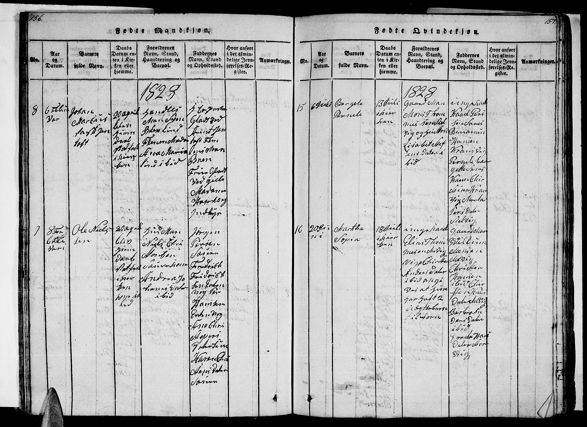 Ministerialprotokoller, klokkerbøker og fødselsregistre - Nordland, AV/SAT-A-1459/805/L0105: Klokkerbok nr. 805C01, 1820-1839, s. 156-157