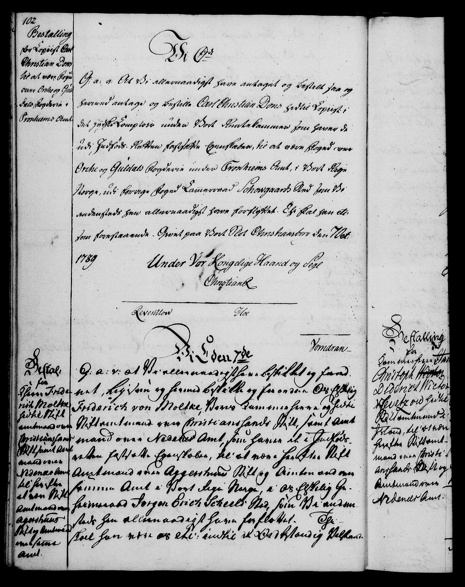 Rentekammeret, Kammerkanselliet, RA/EA-3111/G/Gg/Gge/L0006: Norsk bestallingsprotokoll med register (merket RK 53.30), 1773-1814, s. 102