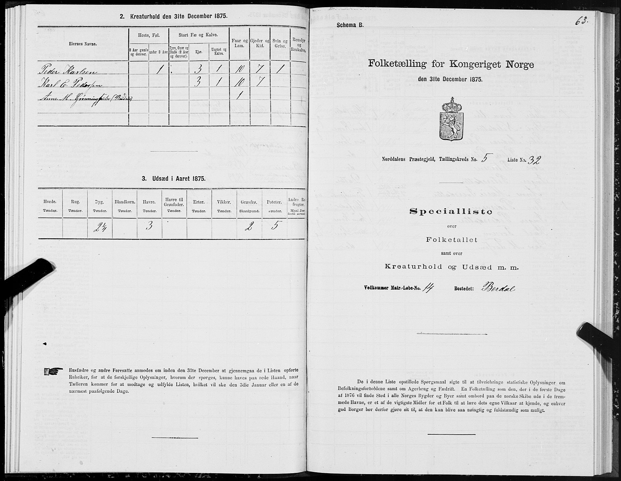 SAT, Folketelling 1875 for 1524P Norddal prestegjeld, 1875, s. 3063