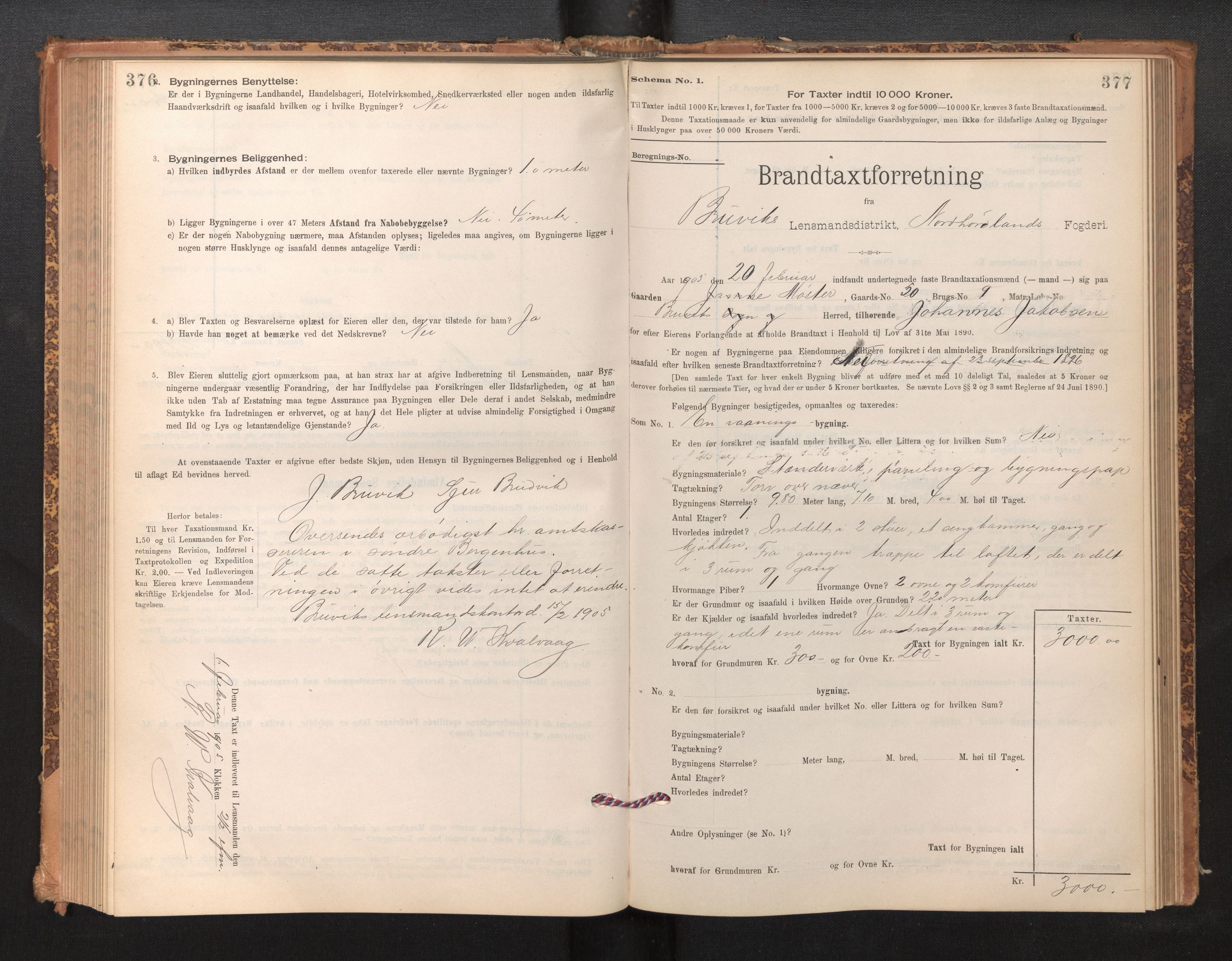 Lensmannen i Bruvik, SAB/A-31301/0012/L0006: Branntakstprotokoll, skjematakst, 1894-1906, s. 376-377