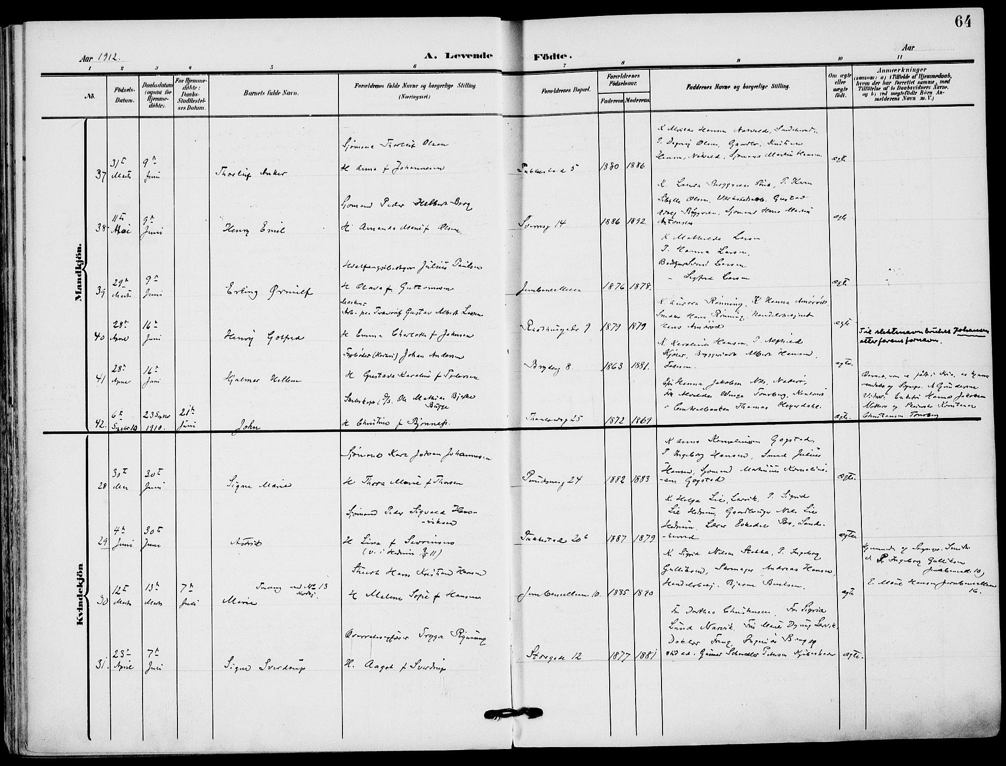 Sandefjord kirkebøker, AV/SAKO-A-315/F/Fa/L0005: Ministerialbok nr. 5, 1906-1915, s. 64