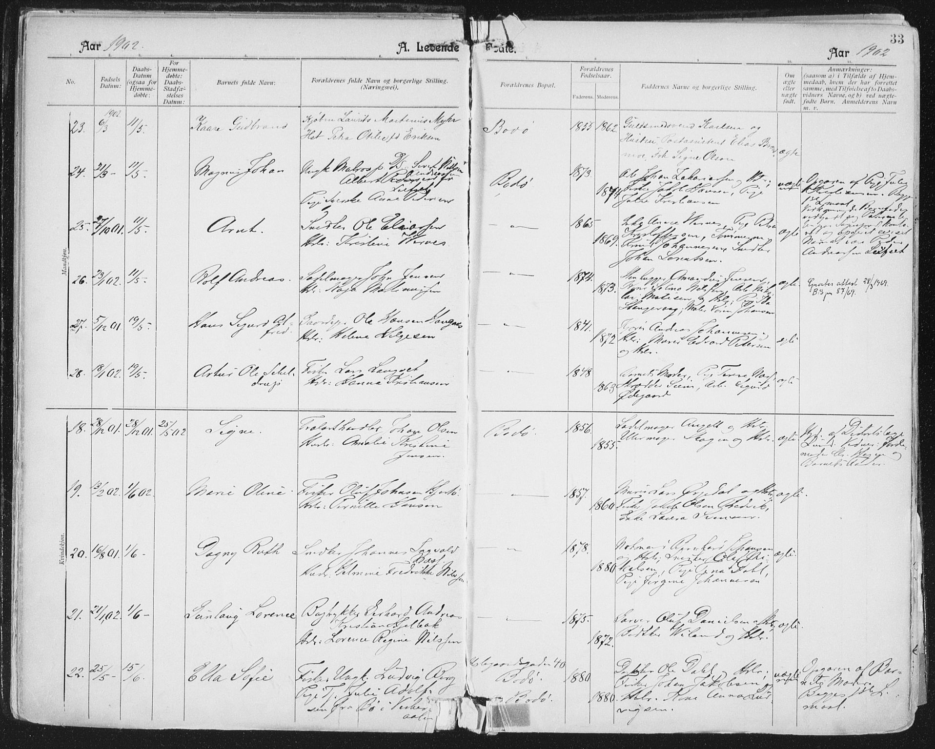 Ministerialprotokoller, klokkerbøker og fødselsregistre - Nordland, AV/SAT-A-1459/801/L0011: Ministerialbok nr. 801A11, 1900-1916, s. 33