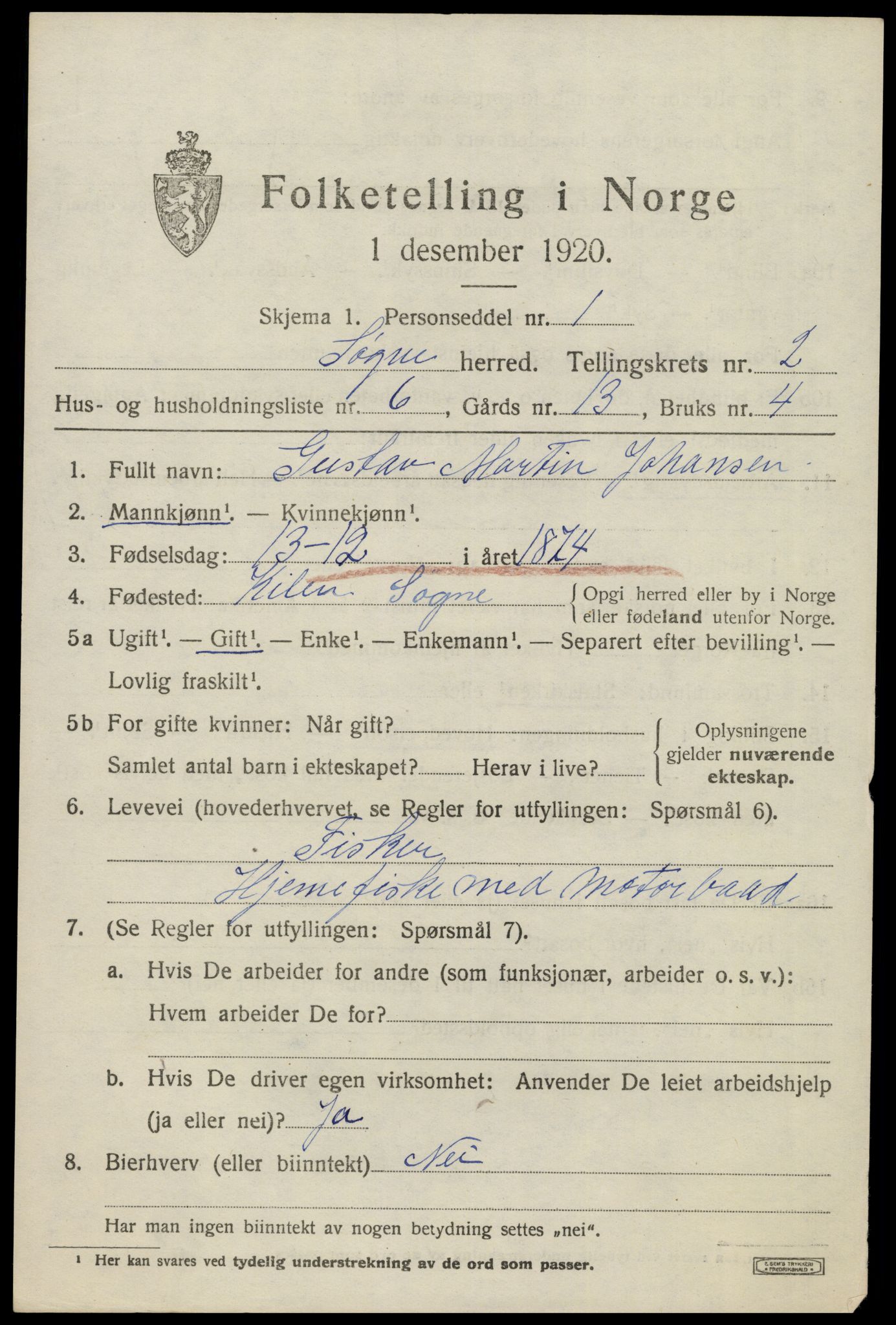 SAK, Folketelling 1920 for 1018 Søgne herred, 1920, s. 1493