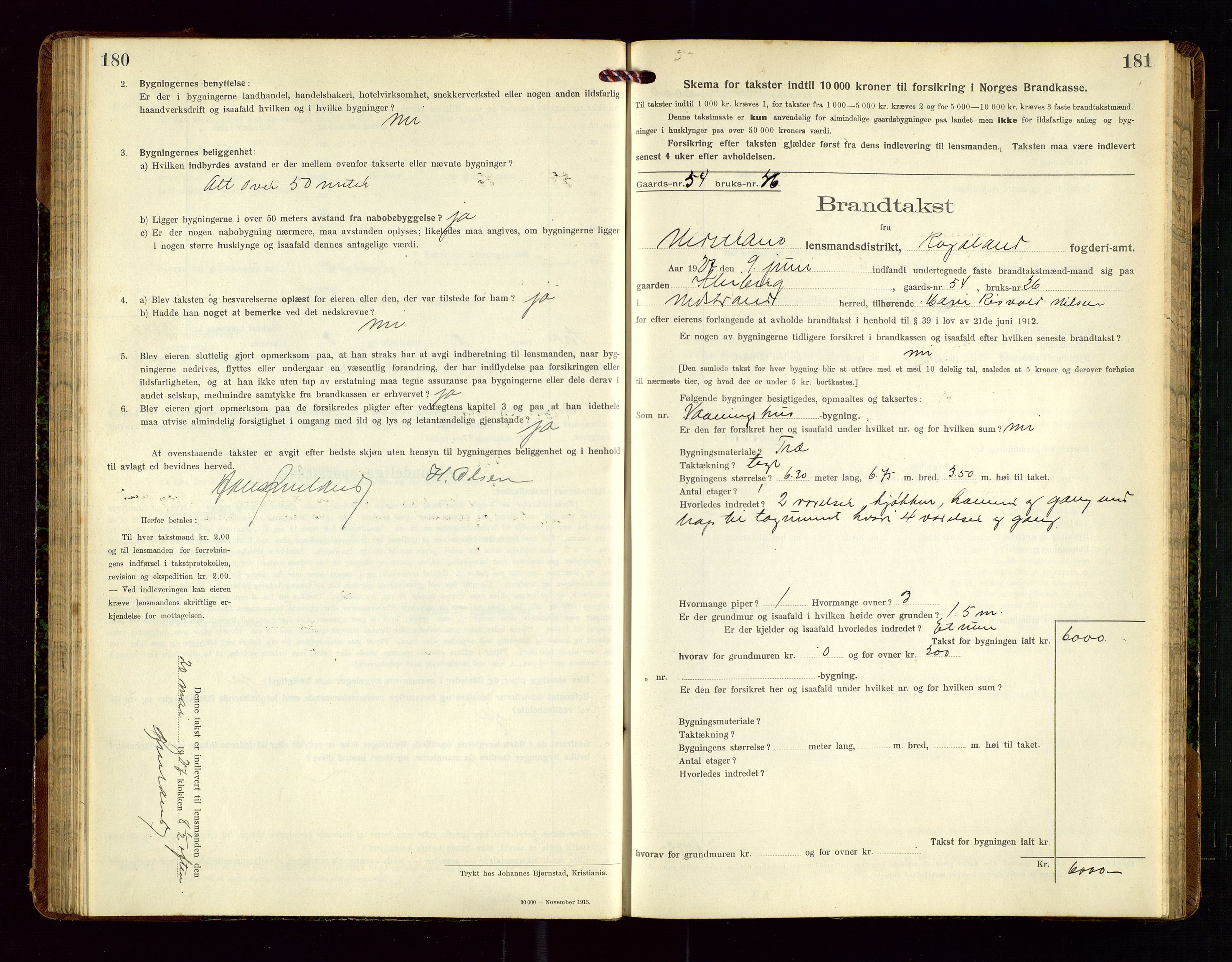 Nedstrand lensmannskontor, SAST/A-100236/Gob/L0002: "Brandtakstprotokol for Nerstrand lensmandsdistrikt Rogaland Fylke", 1916-1949, s. 180-181