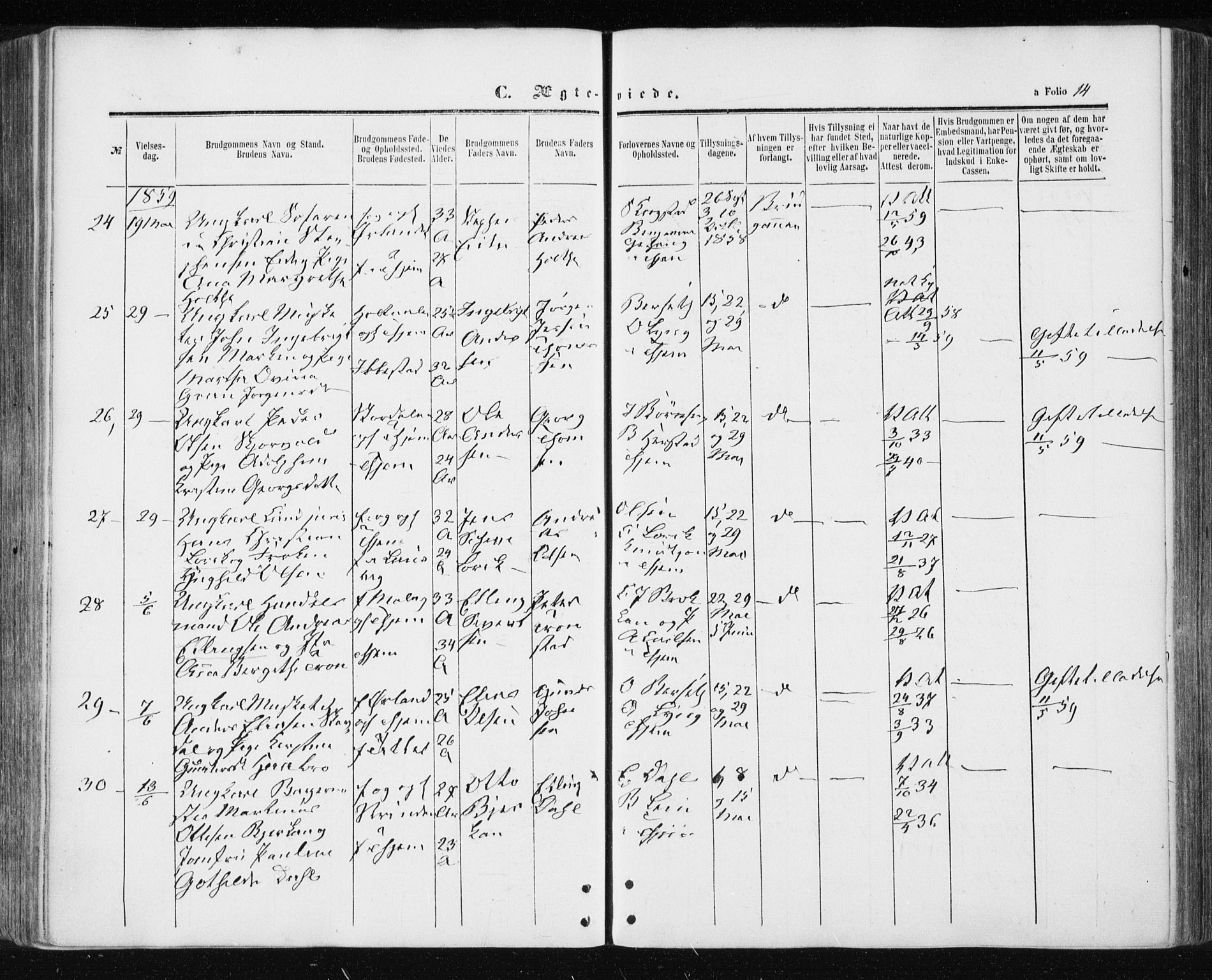 Ministerialprotokoller, klokkerbøker og fødselsregistre - Sør-Trøndelag, AV/SAT-A-1456/601/L0053: Ministerialbok nr. 601A21, 1857-1865, s. 14