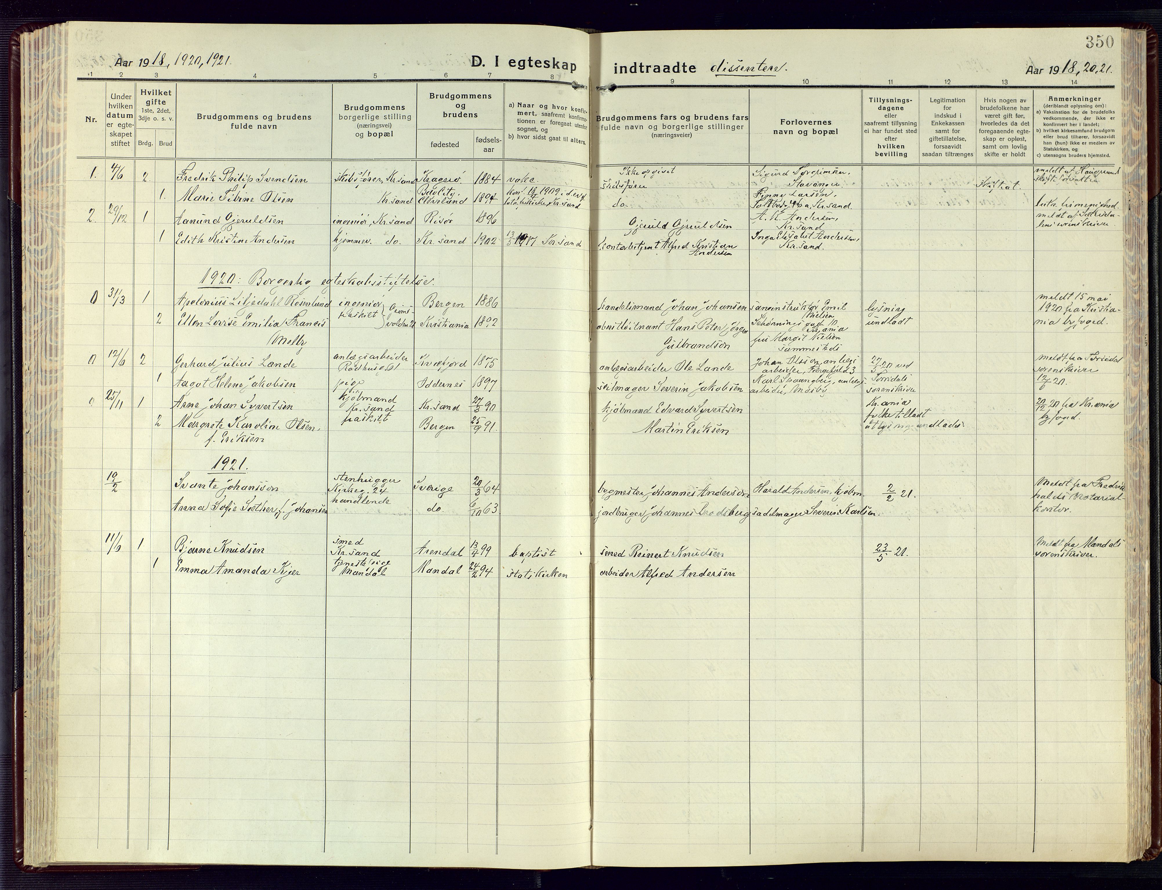 Kristiansand domprosti, AV/SAK-1112-0006/F/Fa/L0028: Ministerialbok nr. A 27, 1917-1926, s. 350