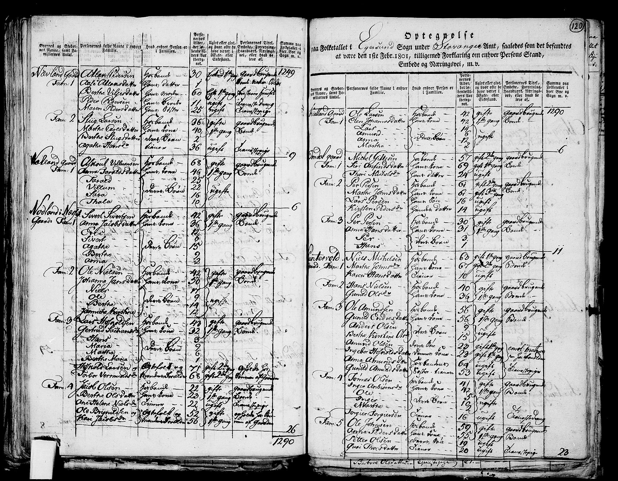 RA, Folketelling 1801 for 1116P Eigersund prestegjeld, 1801, s. 119b-120a