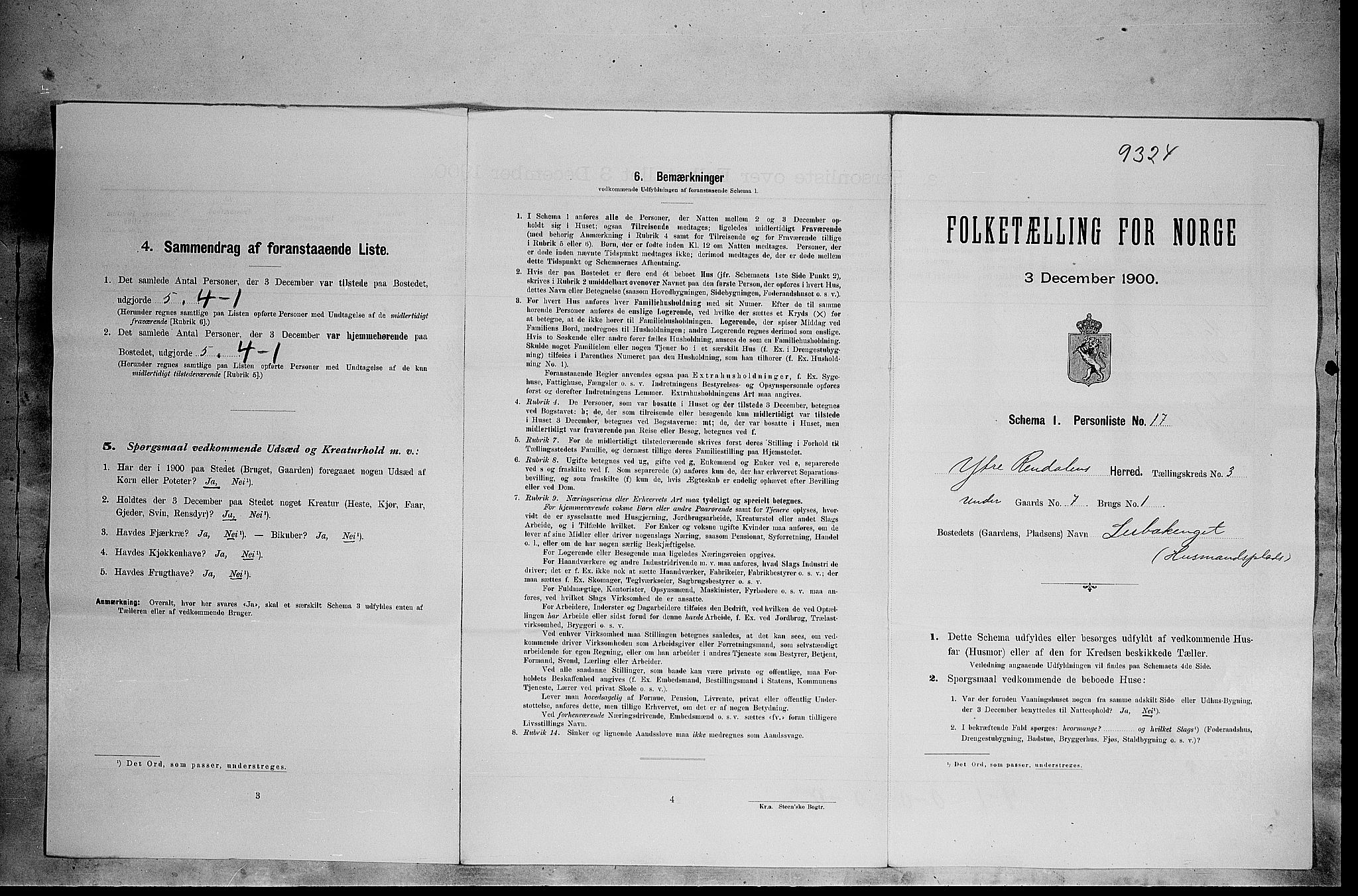 SAH, Folketelling 1900 for 0432 Ytre Rendal herred, 1900, s. 276