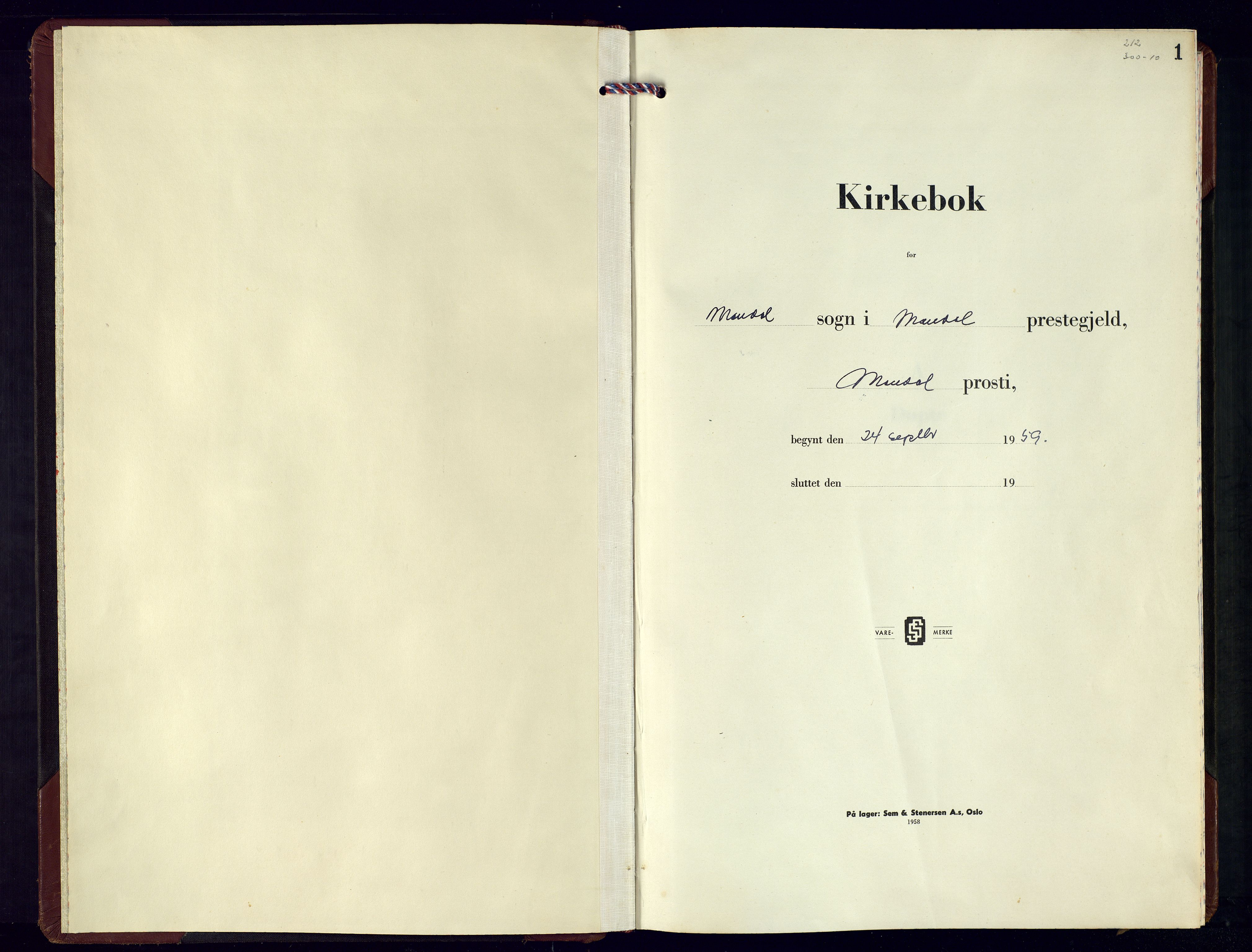 Mandal sokneprestkontor, SAK/1111-0030/F/Fb/Fbc/L0004: Klokkerbok nr. B 4, 1959-1974, s. 1
