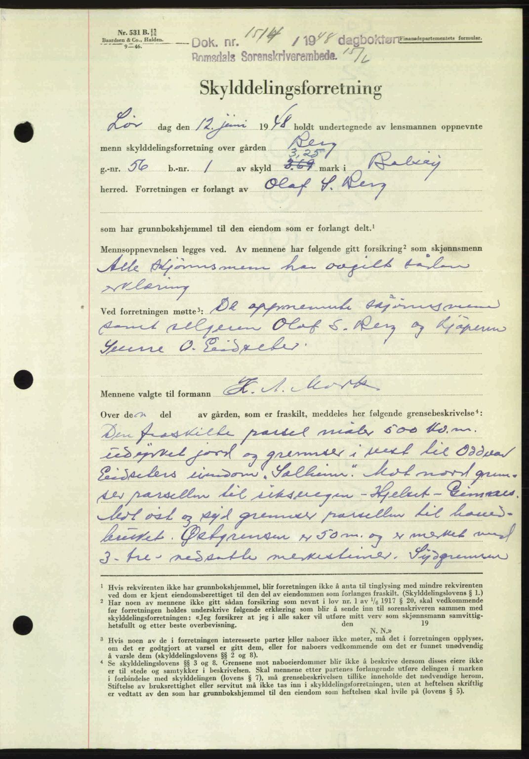 Romsdal sorenskriveri, SAT/A-4149/1/2/2C: Pantebok nr. A26, 1948-1948, Dagboknr: 1514/1948