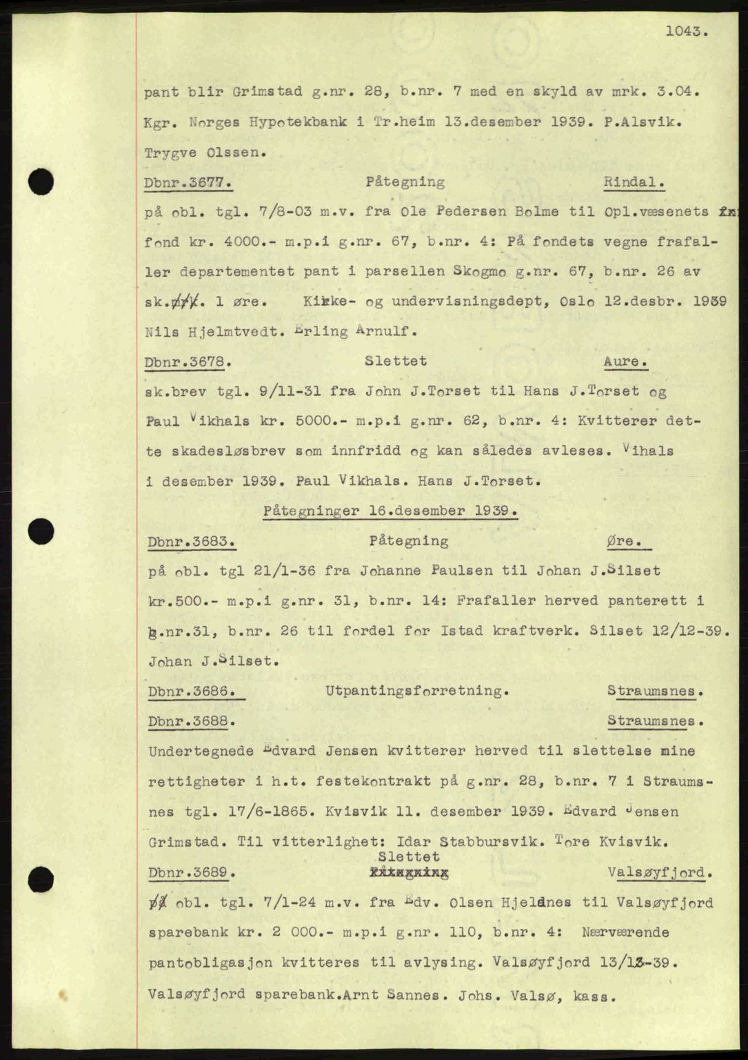 Nordmøre sorenskriveri, SAT/A-4132/1/2/2Ca: Pantebok nr. C80, 1936-1939, Dagboknr: 3677/1939