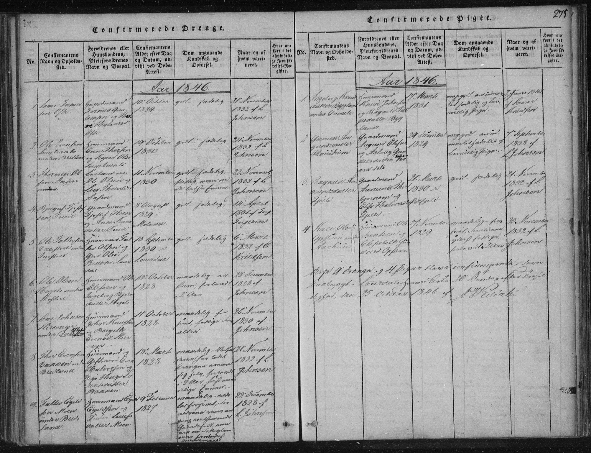 Lårdal kirkebøker, SAKO/A-284/F/Fc/L0001: Ministerialbok nr. III 1, 1815-1860, s. 275
