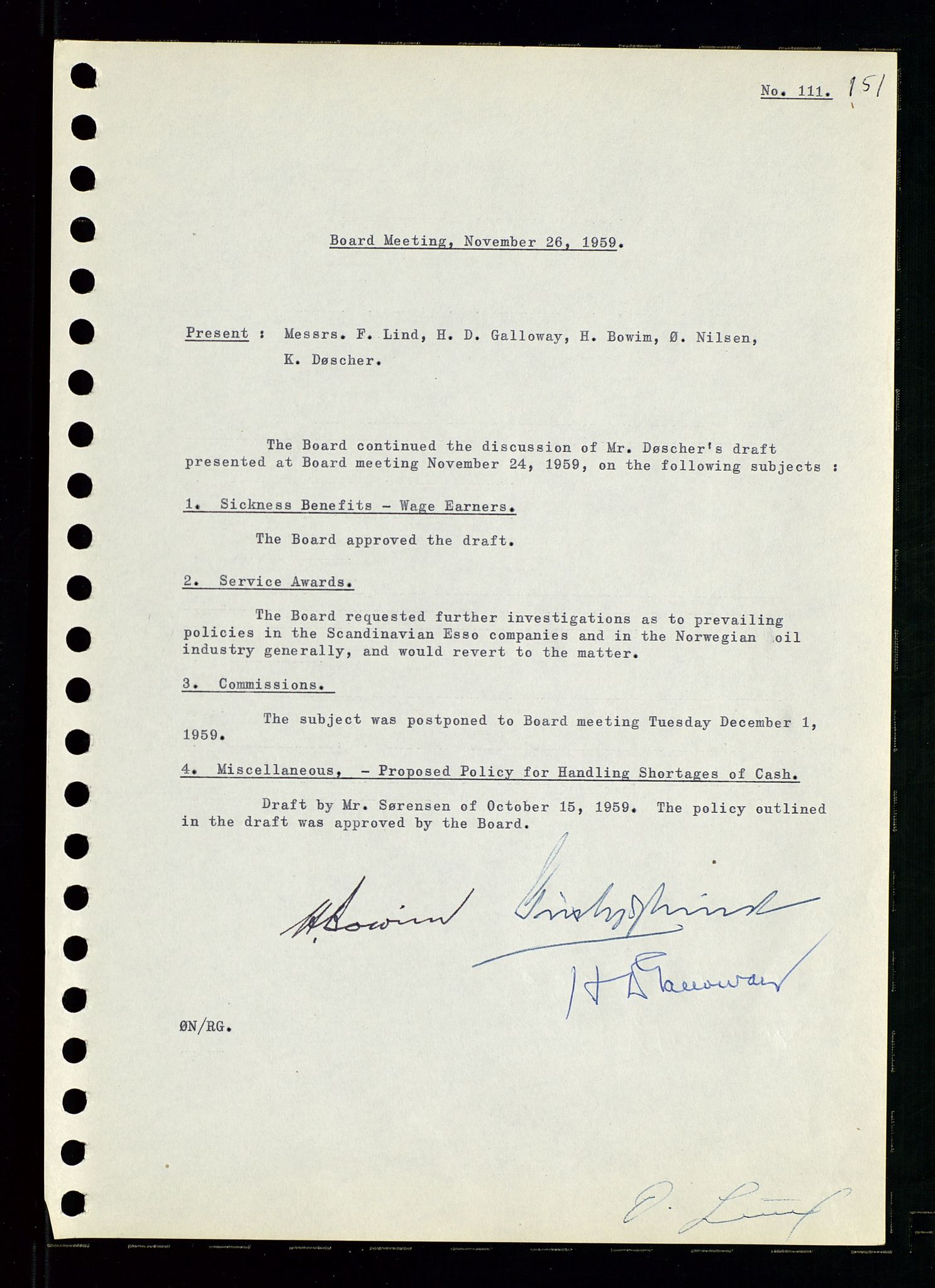 Pa 0982 - Esso Norge A/S, AV/SAST-A-100448/A/Aa/L0001/0001: Den administrerende direksjon Board minutes (styrereferater) / Den administrerende direksjon Board minutes (styrereferater), 1958-1959, s. 151