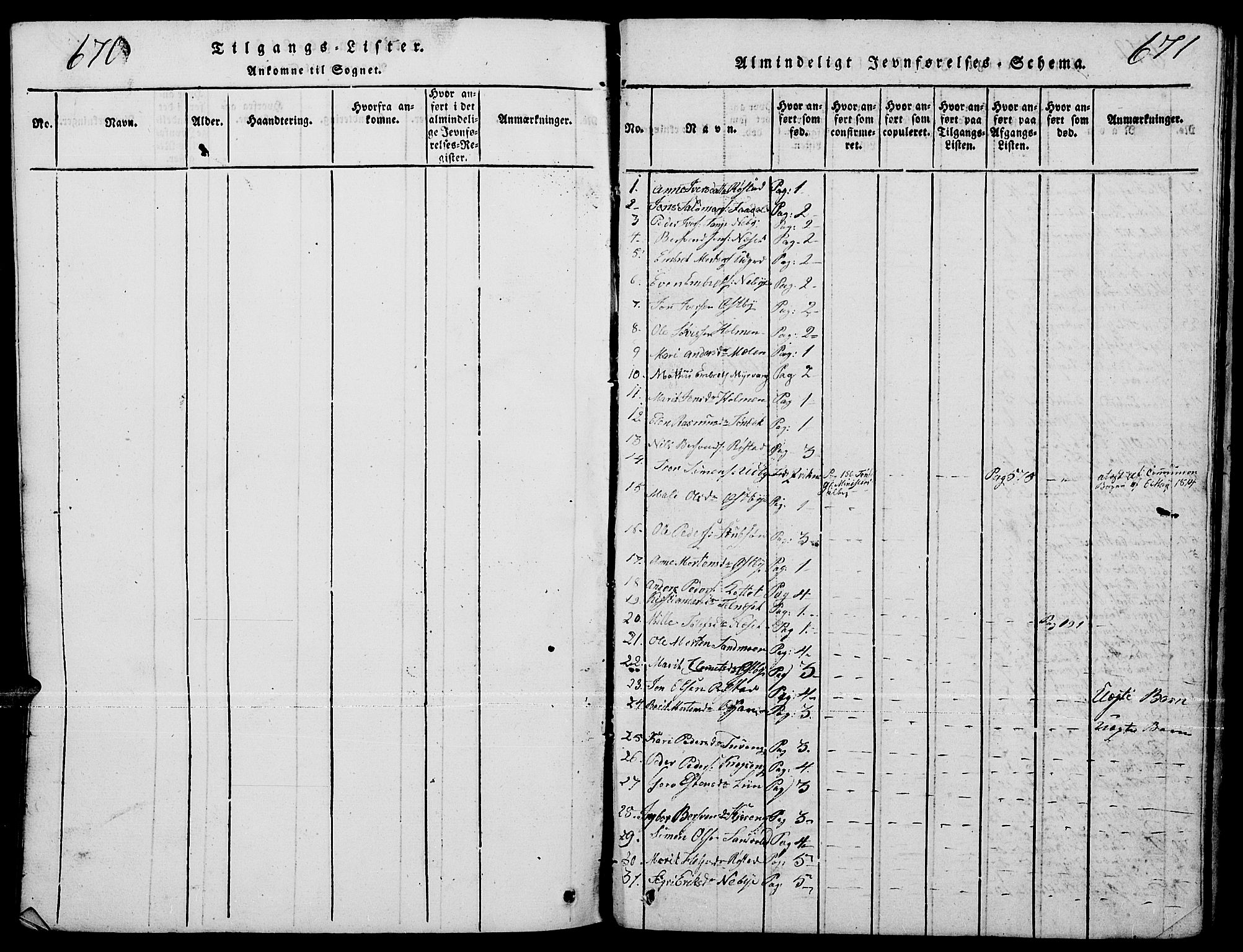 Tynset prestekontor, AV/SAH-PREST-058/H/Ha/Hab/L0001: Klokkerbok nr. 1, 1814-1859, s. 670-671