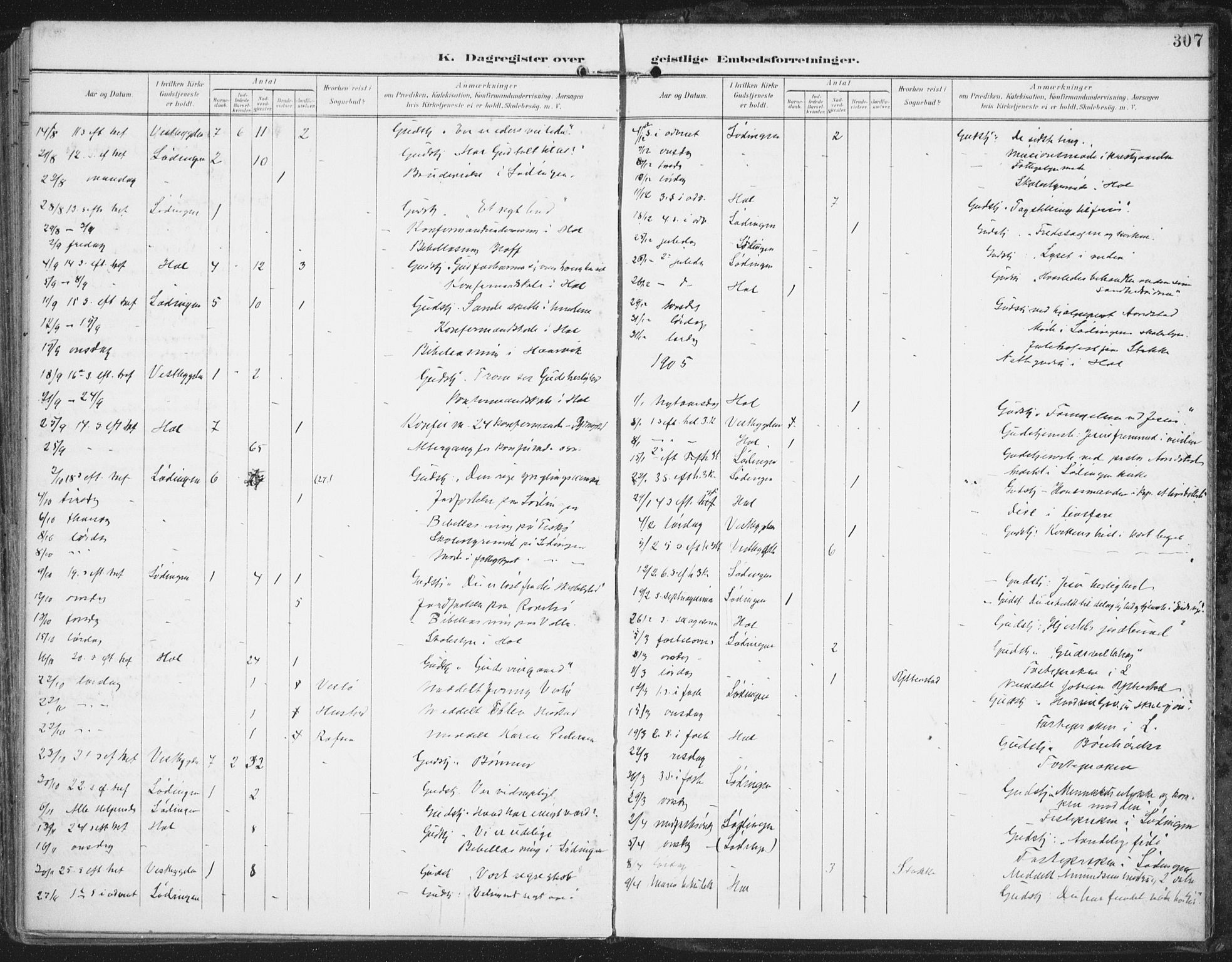 Ministerialprotokoller, klokkerbøker og fødselsregistre - Nordland, AV/SAT-A-1459/872/L1036: Ministerialbok nr. 872A11, 1897-1913, s. 307