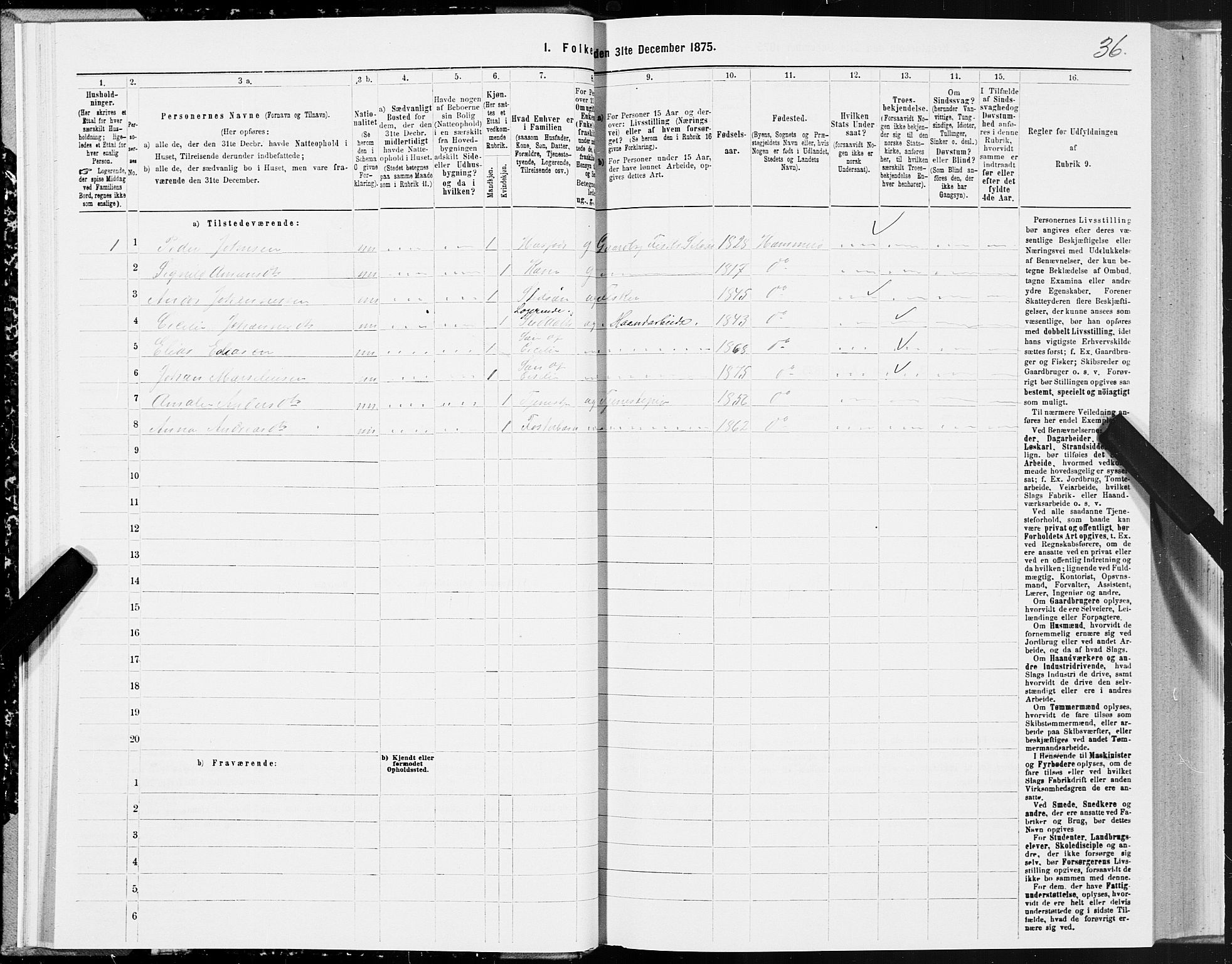 SAT, Folketelling 1875 for 1849P Hamarøy prestegjeld, 1875, s. 2036