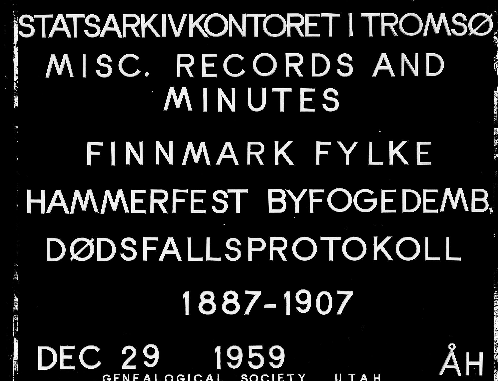 Byfogden i Hammerfest, SATØ/S-0064/J/L0211: Dødsanmeldelsesprotokoll, 1887-1907