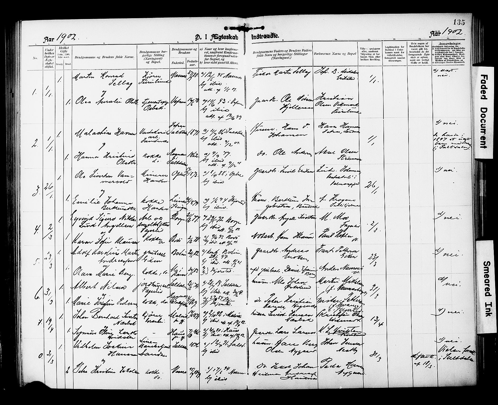 Ministerialprotokoller, klokkerbøker og fødselsregistre - Nordland, AV/SAT-A-1459/850/L0709: Ministerialbok nr. 850A01, 1899-1909, s. 135