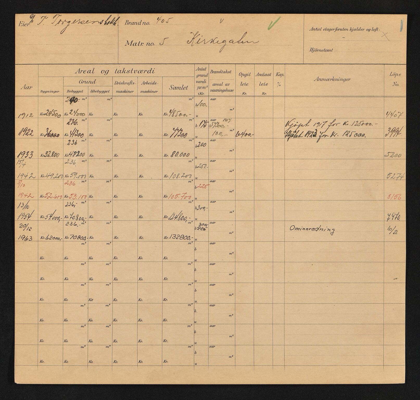 Stavanger kommune. Skattetakstvesenet, BYST/A-0440/F/Fa/Faa/L0024/0008: Skattetakstkort / Kirkegata 1 - 22