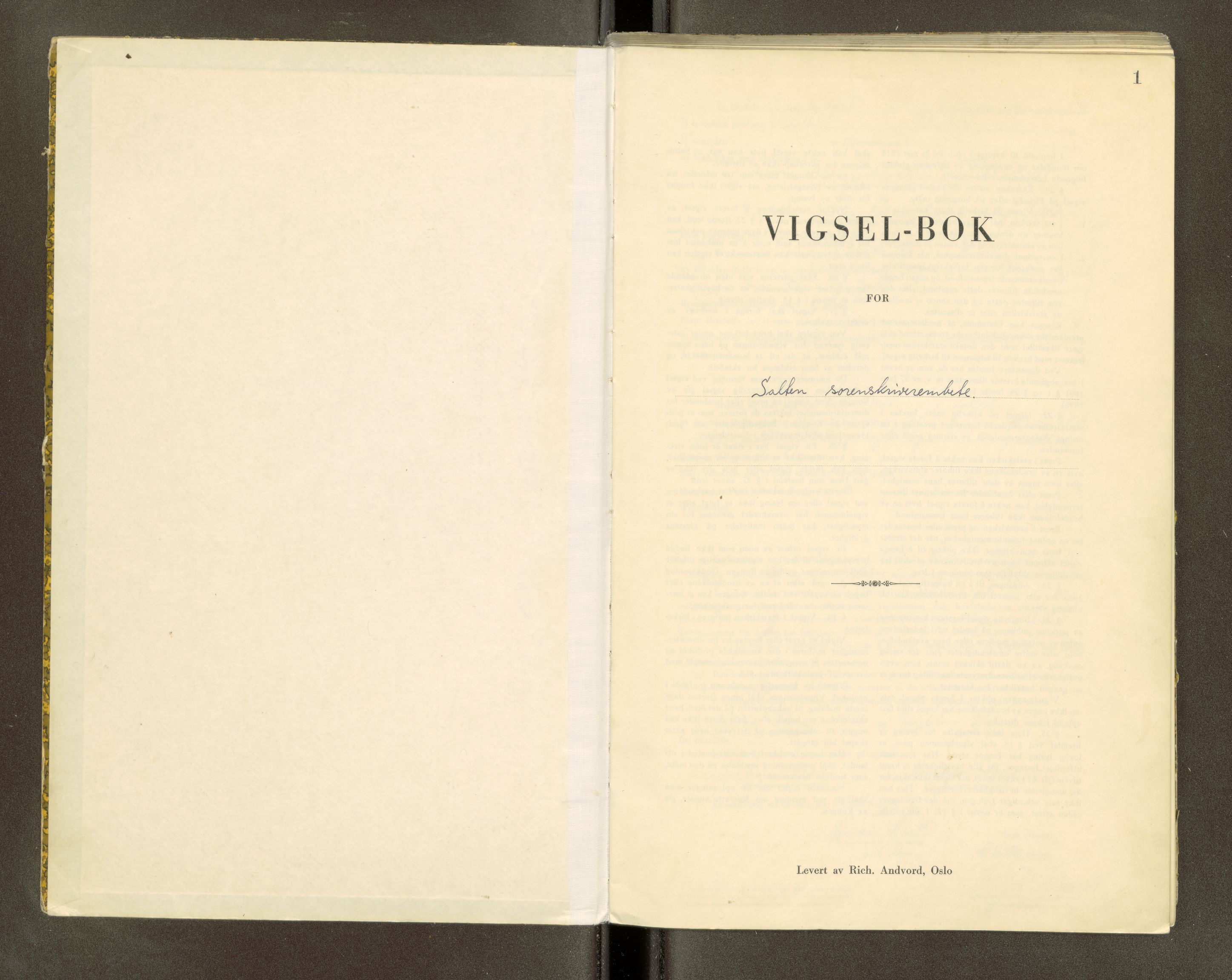 Salten sorenskriveri, AV/SAT-A-4578/1/6/6D/L0004: Vigselsbok, 1943, s. 1