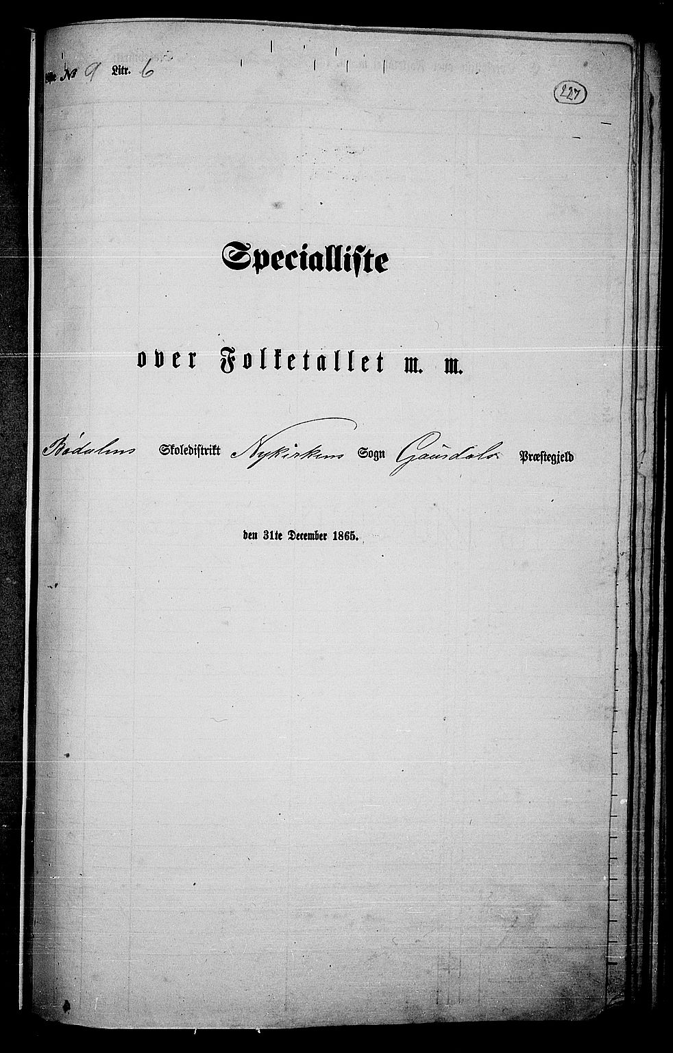 RA, Folketelling 1865 for 0522P Gausdal prestegjeld, 1865, s. 197