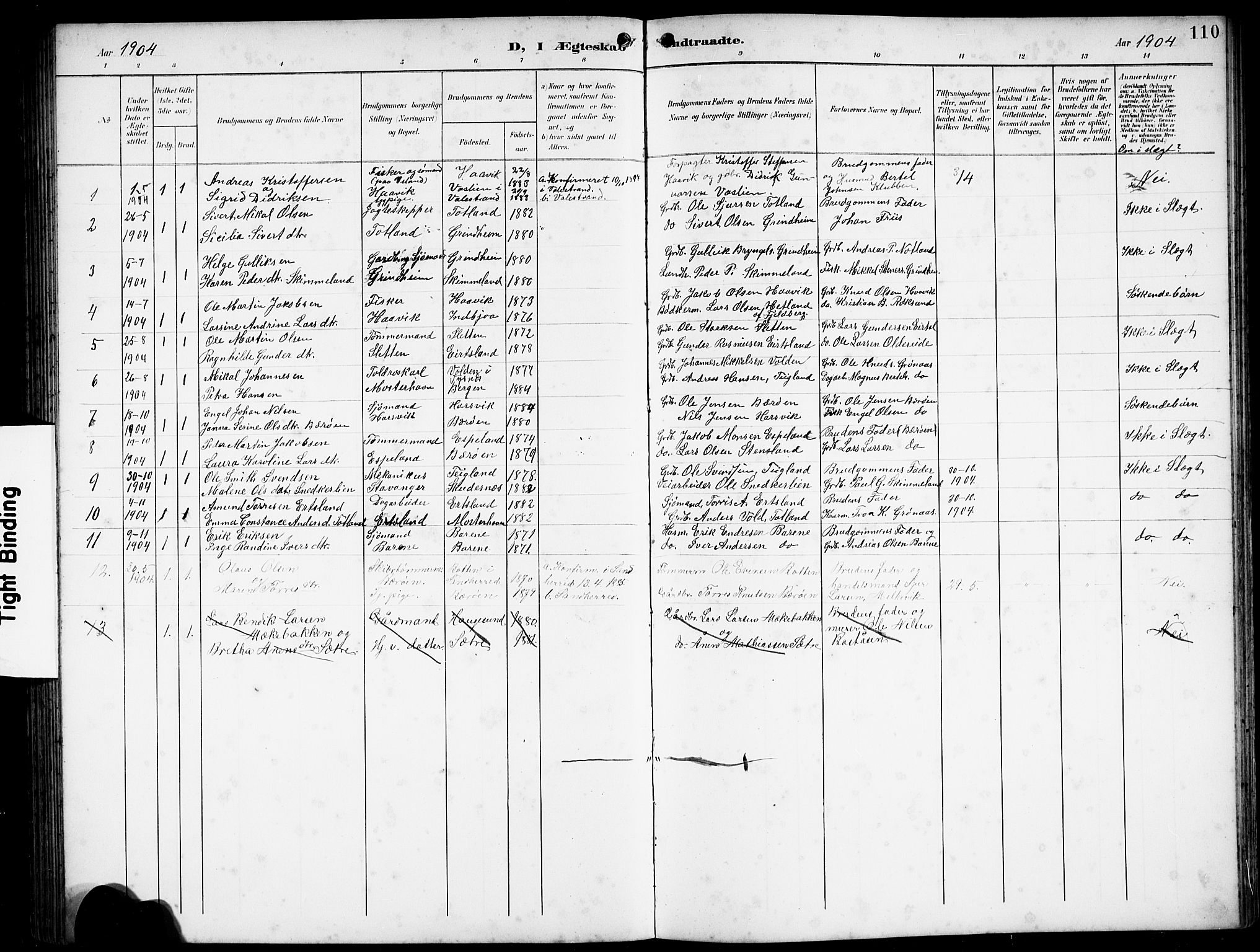 Finnås sokneprestembete, AV/SAB-A-99925/H/Ha/Hab/Haba/L0004: Klokkerbok nr. A 4, 1901-1924, s. 110
