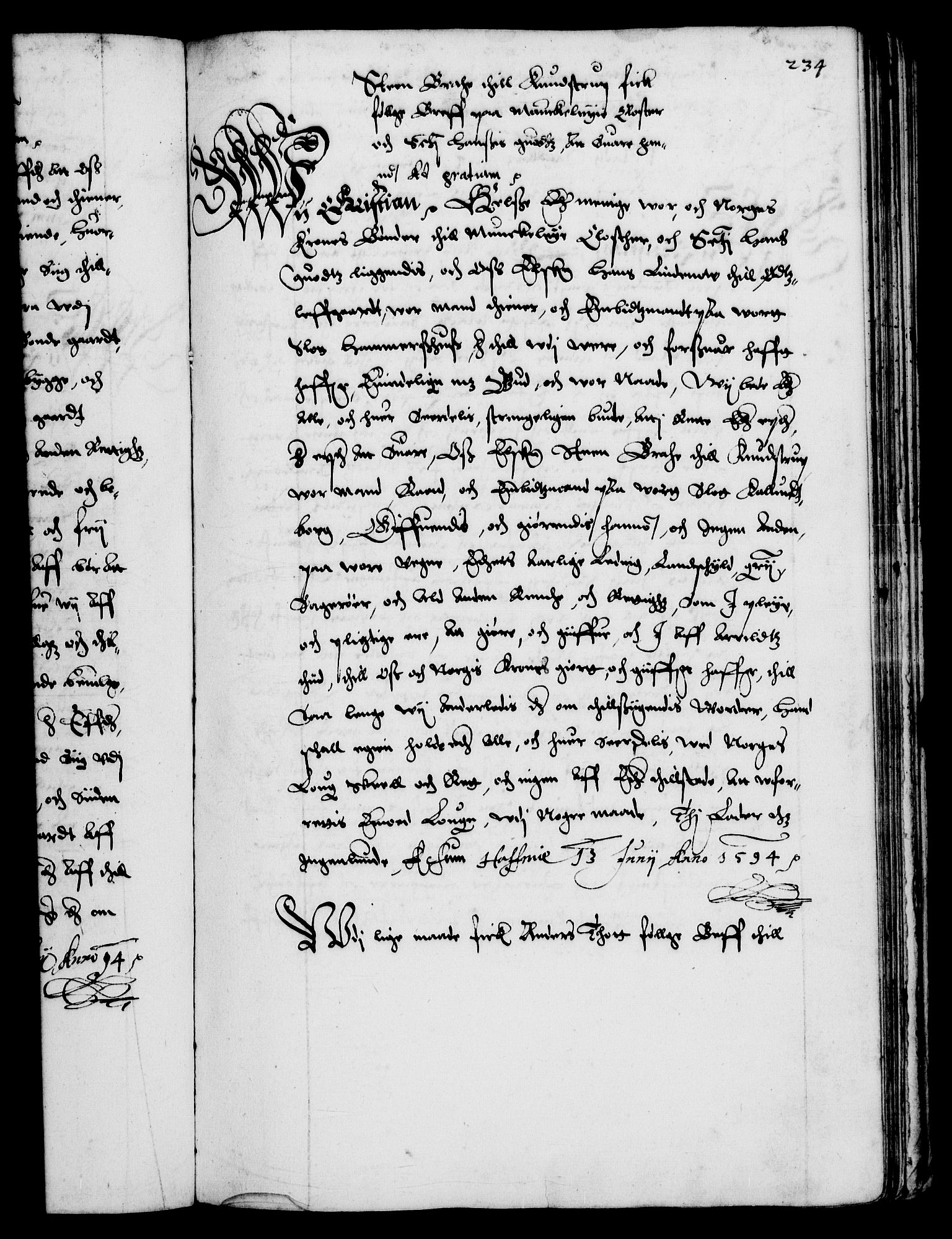 Danske Kanselli 1572-1799, AV/RA-EA-3023/F/Fc/Fca/Fcaa/L0002: Norske registre (mikrofilm), 1588-1596, s. 234a