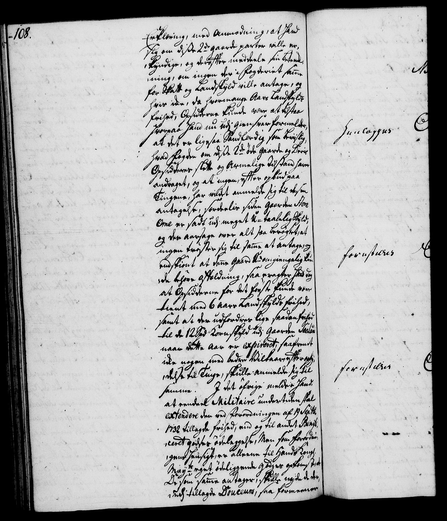 Rentekammeret, Kammerkanselliet, AV/RA-EA-3111/G/Gh/Gha/L0025: Norsk ekstraktmemorialprotokoll (merket RK 53.70), 1743-1744, s. 108