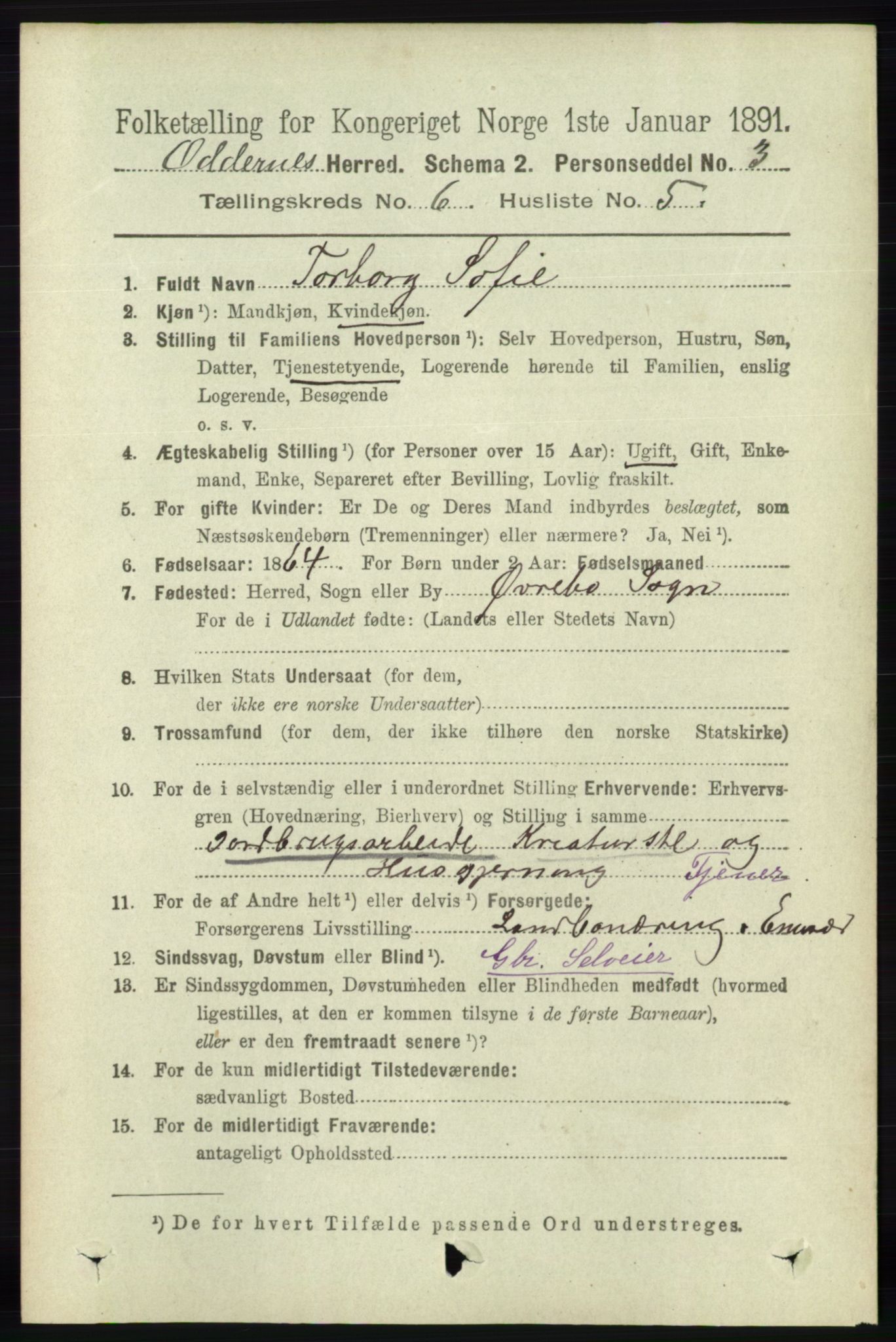 RA, Folketelling 1891 for 1012 Oddernes herred, 1891, s. 2214