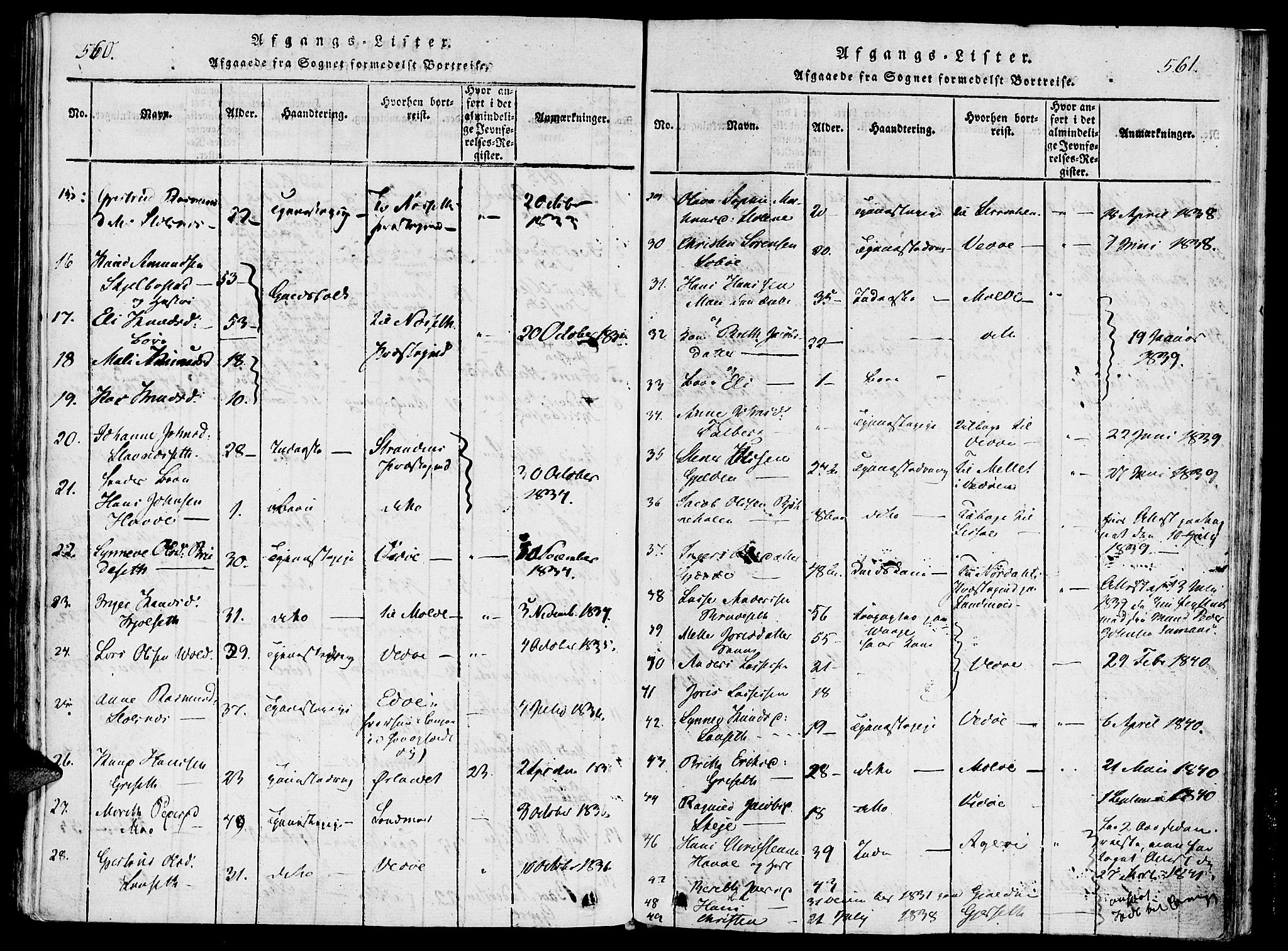 Ministerialprotokoller, klokkerbøker og fødselsregistre - Møre og Romsdal, SAT/A-1454/543/L0561: Ministerialbok nr. 543A01, 1818-1853, s. 560-561