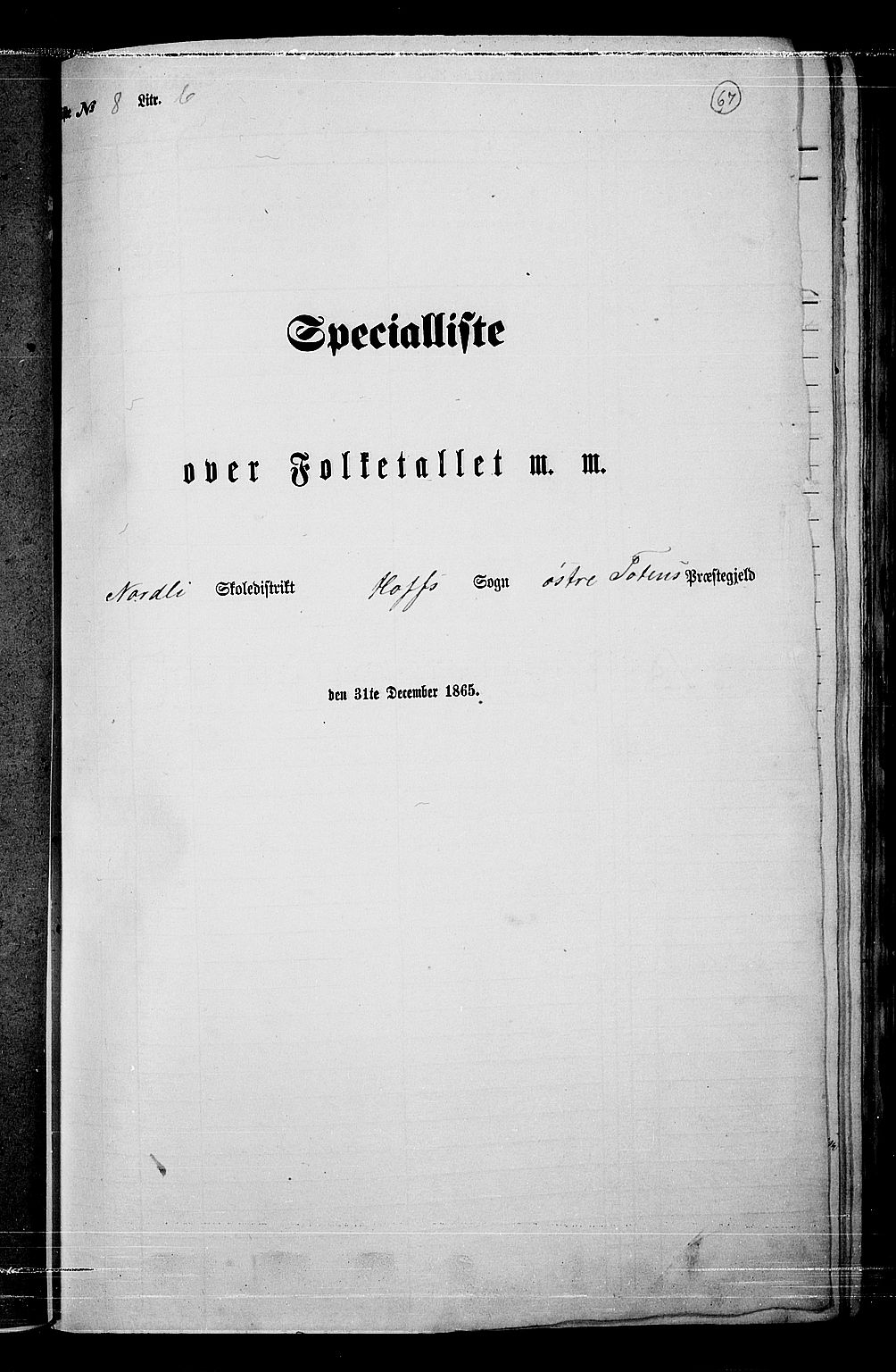 RA, Folketelling 1865 for 0528P Østre Toten prestegjeld, 1865, s. 192