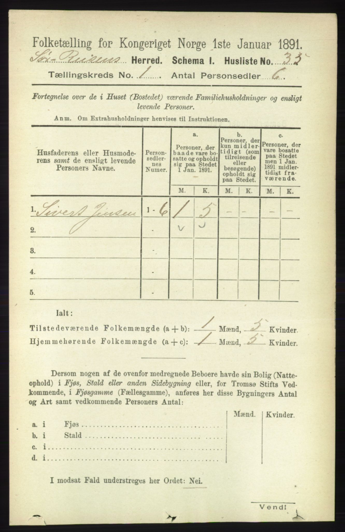 RA, Folketelling 1891 for 1925 Sørreisa herred, 1891, s. 53