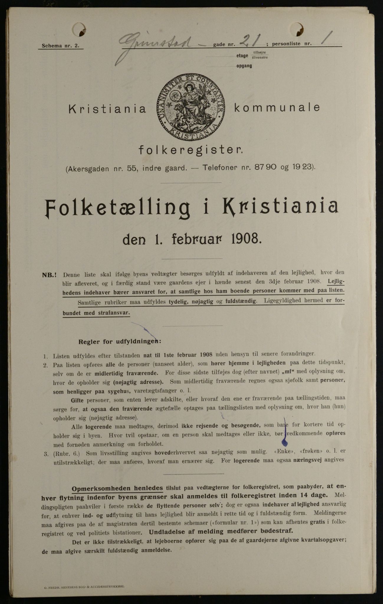 OBA, Kommunal folketelling 1.2.1908 for Kristiania kjøpstad, 1908, s. 27071