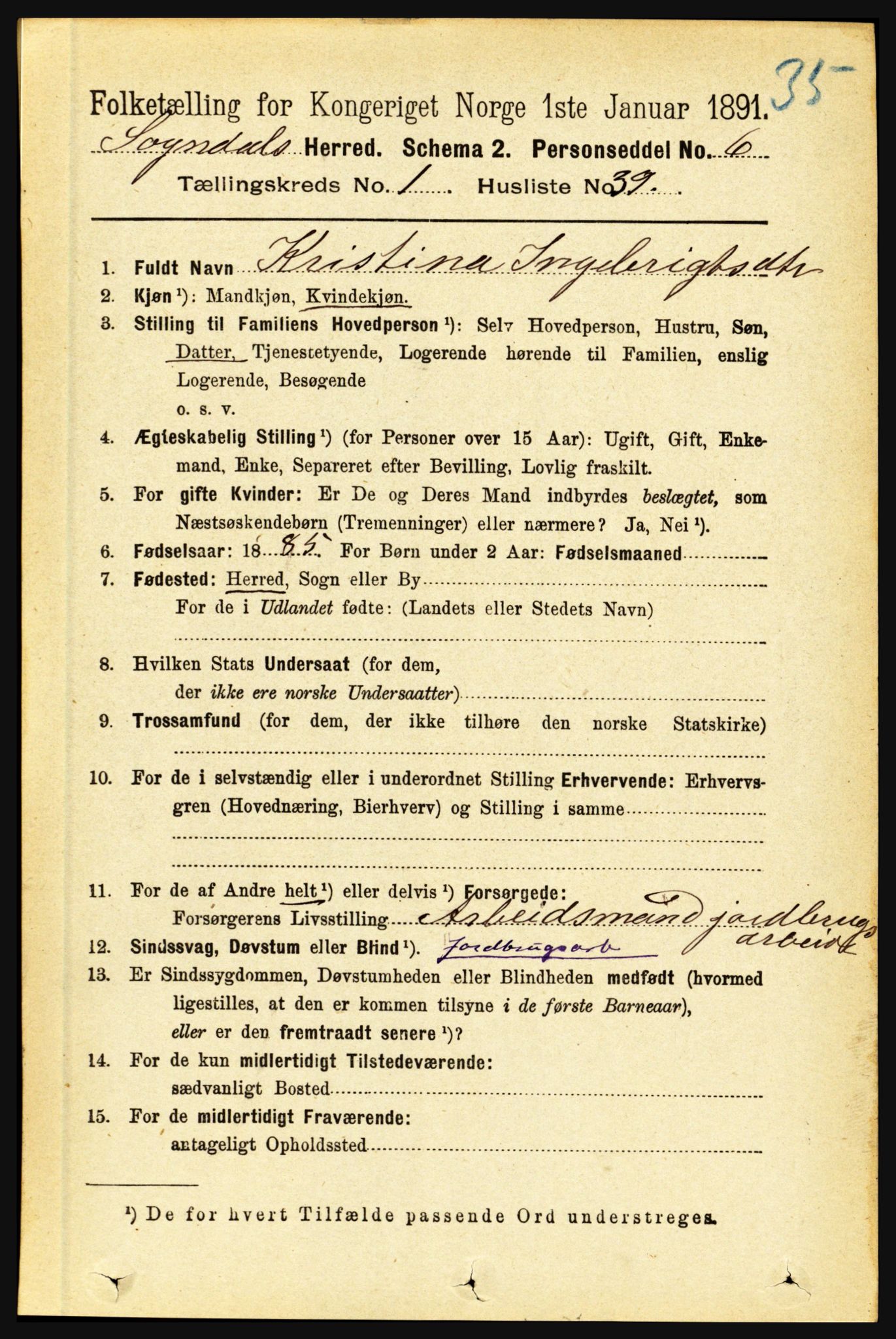 RA, Folketelling 1891 for 1420 Sogndal herred, 1891, s. 305