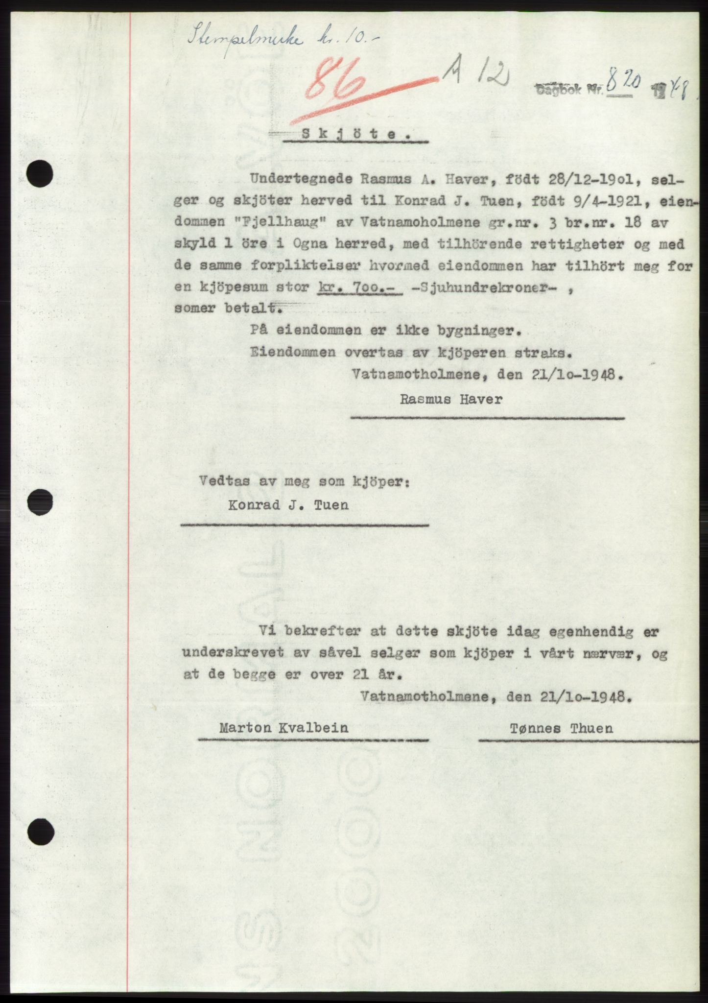 Dalane sorenskriveri, SAST/A-100309/02/G/Gb/L0058: Pantebok, 1926-1950, Tingl.dato: 23.10.1948