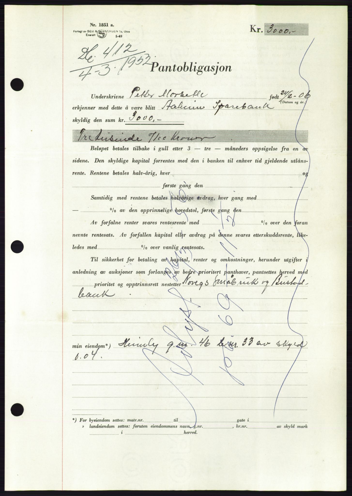 Søre Sunnmøre sorenskriveri, AV/SAT-A-4122/1/2/2C/L0121: Pantebok nr. 9B, 1951-1952, Dagboknr: 412/1952