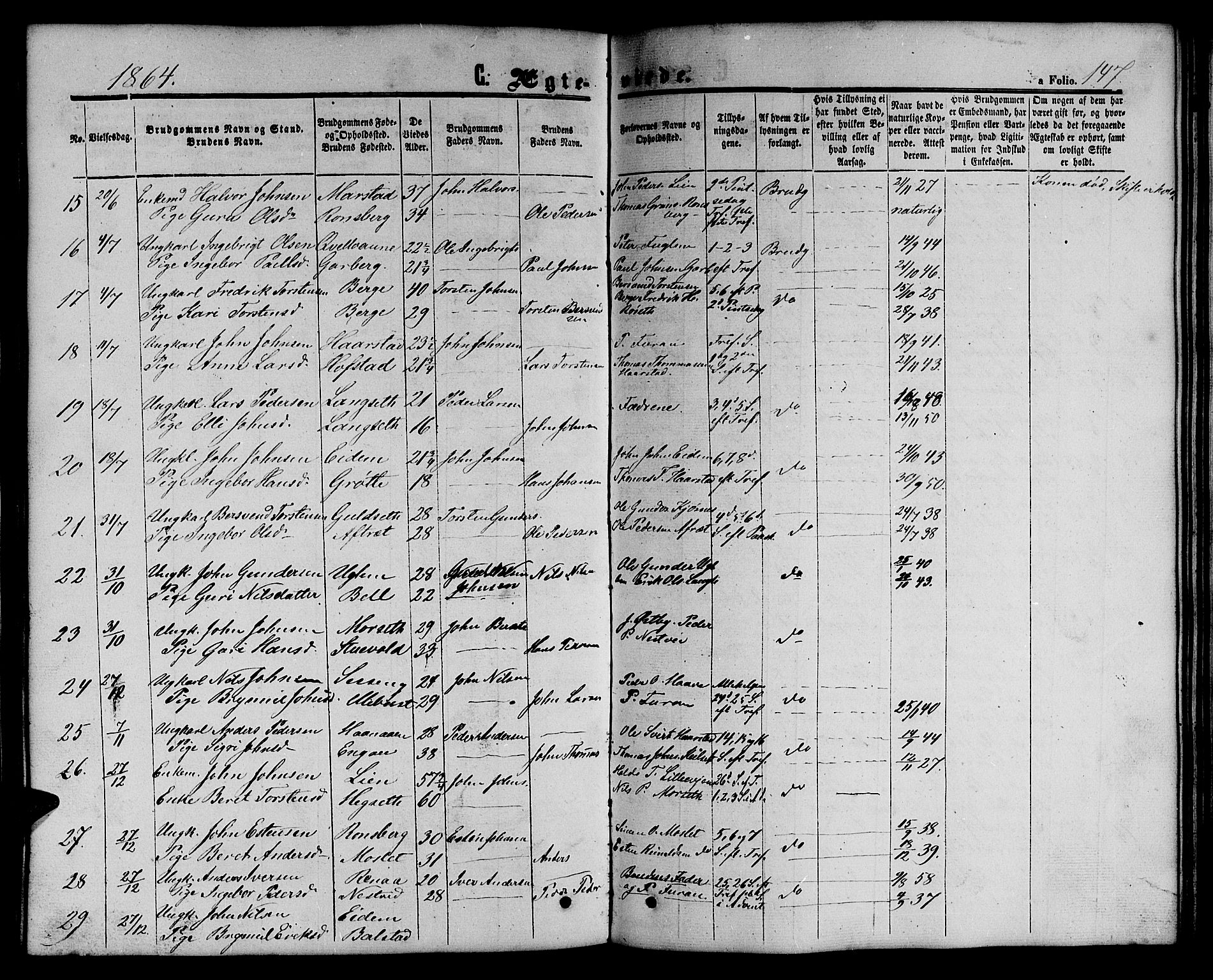 Ministerialprotokoller, klokkerbøker og fødselsregistre - Sør-Trøndelag, AV/SAT-A-1456/695/L1155: Klokkerbok nr. 695C06, 1859-1868, s. 147