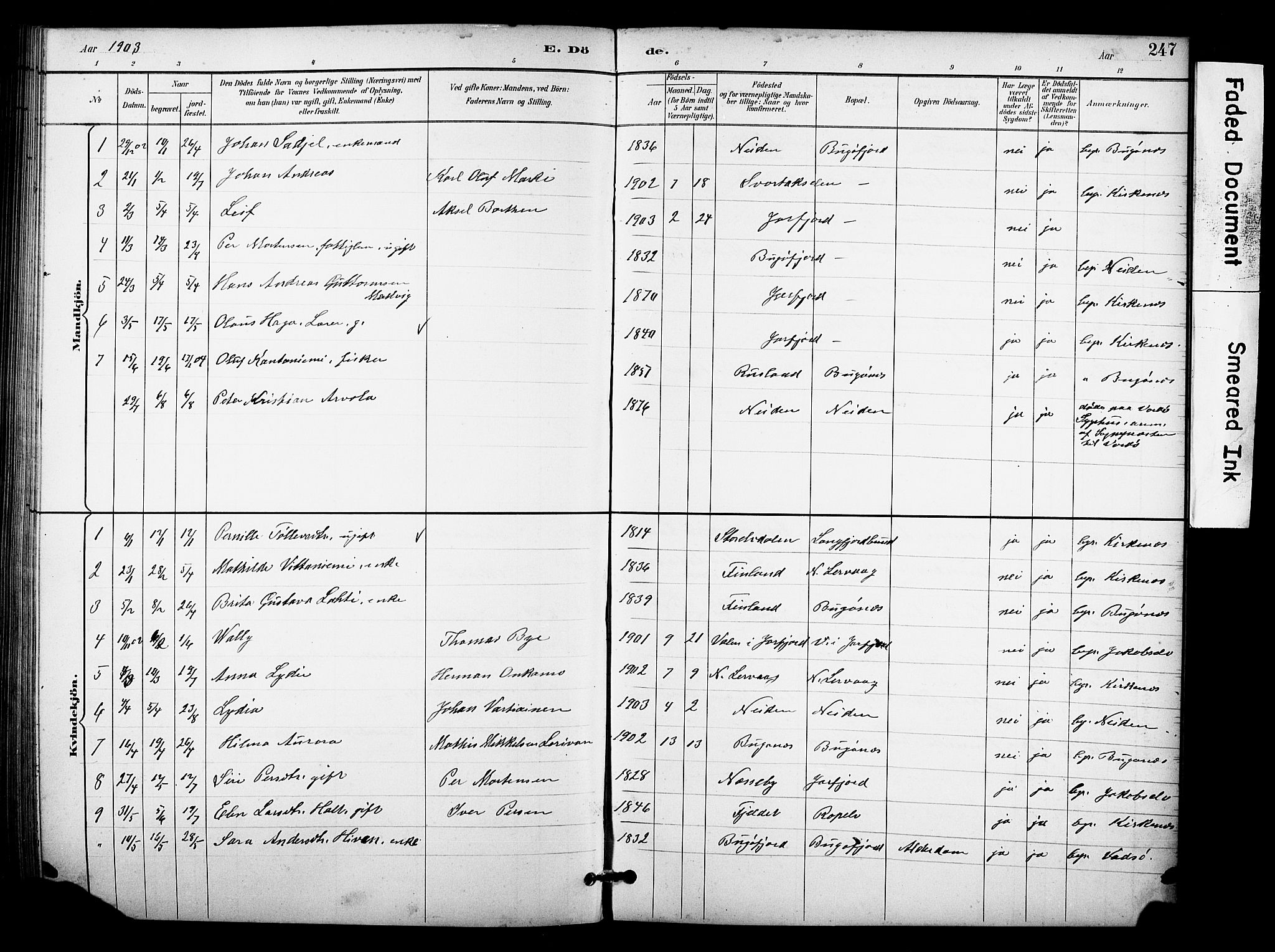 Sør-Varanger sokneprestkontor, AV/SATØ-S-1331/H/Hb/L0004klokker: Klokkerbok nr. 4, 1891-1912, s. 247