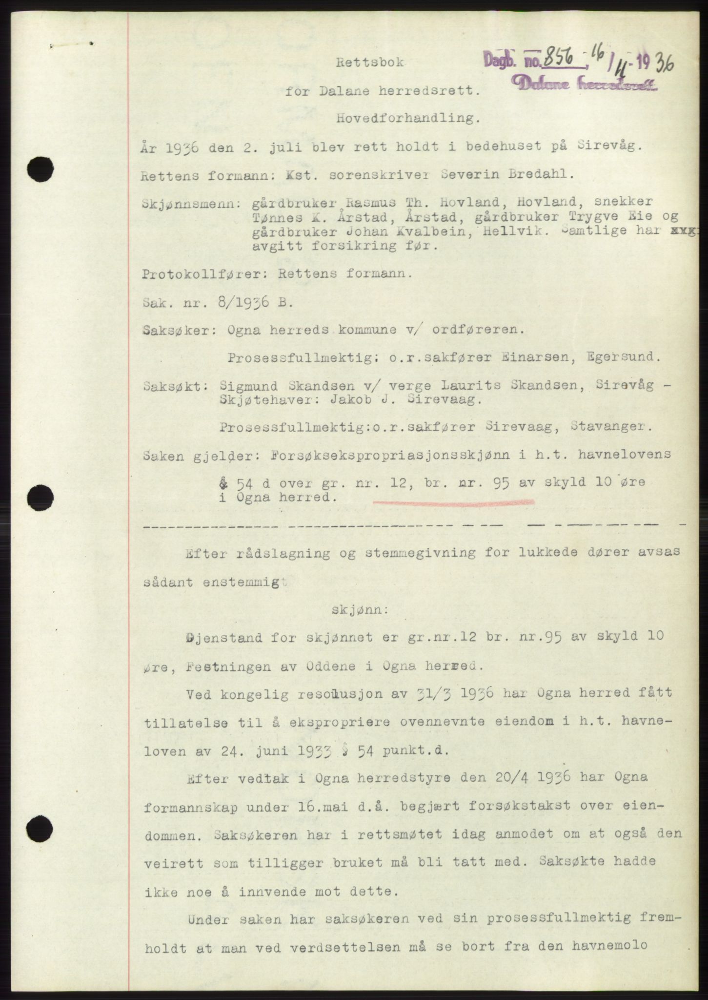 Dalane sorenskriveri, SAST/A-100309/02/G/Gb/L0058: Pantebok, 1926-1950, Tingl.dato: 16.11.1936