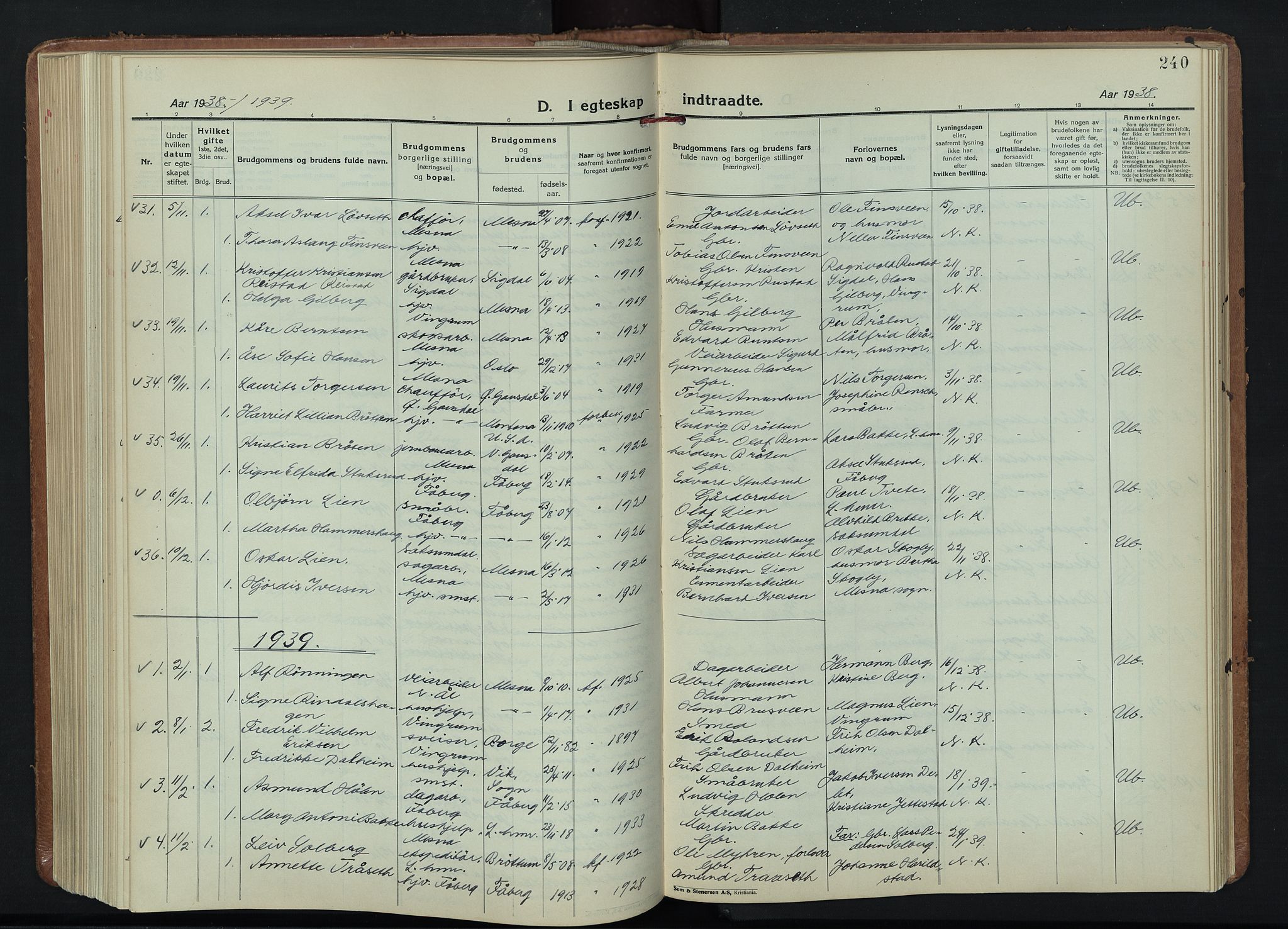Fåberg prestekontor, AV/SAH-PREST-086/H/Ha/Hab/L0015: Klokkerbok nr. 15, 1924-1949, s. 240
