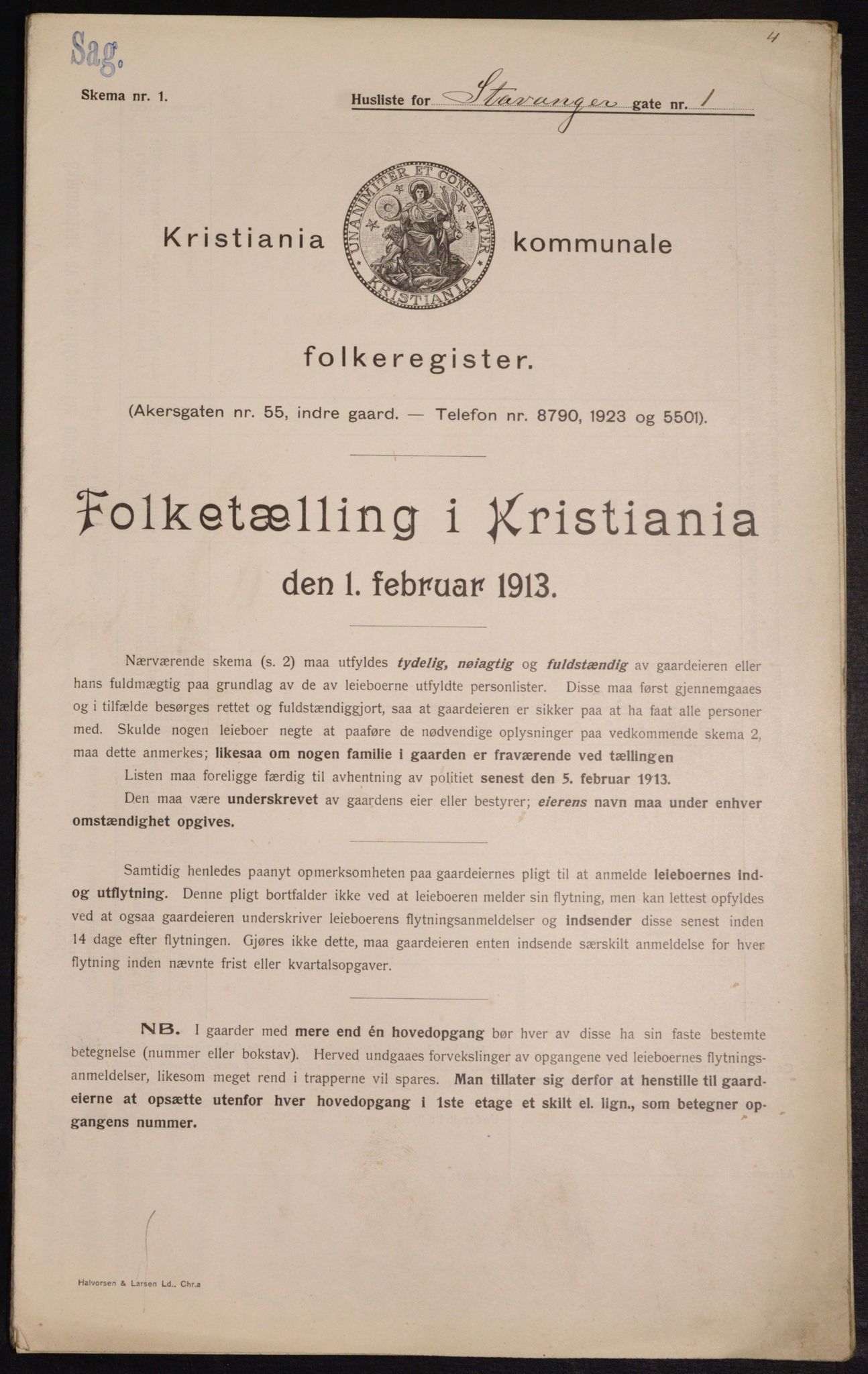 OBA, Kommunal folketelling 1.2.1913 for Kristiania, 1913, s. 100691