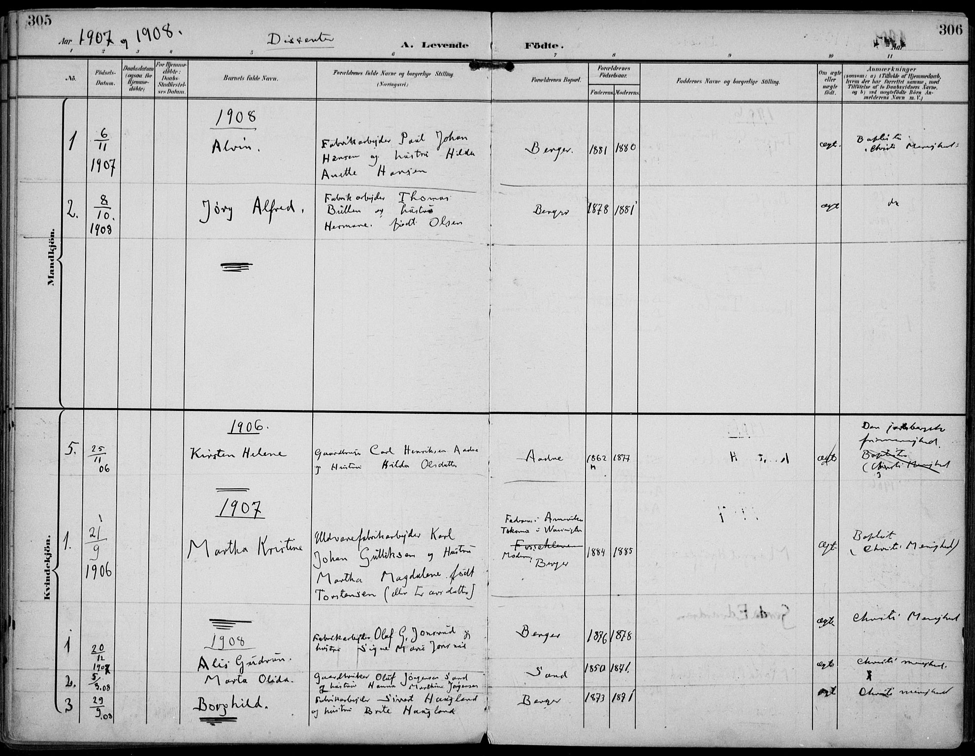 Strømm kirkebøker, AV/SAKO-A-322/F/Fa/L0005: Ministerialbok nr. I 5, 1898-1919, s. 305-306