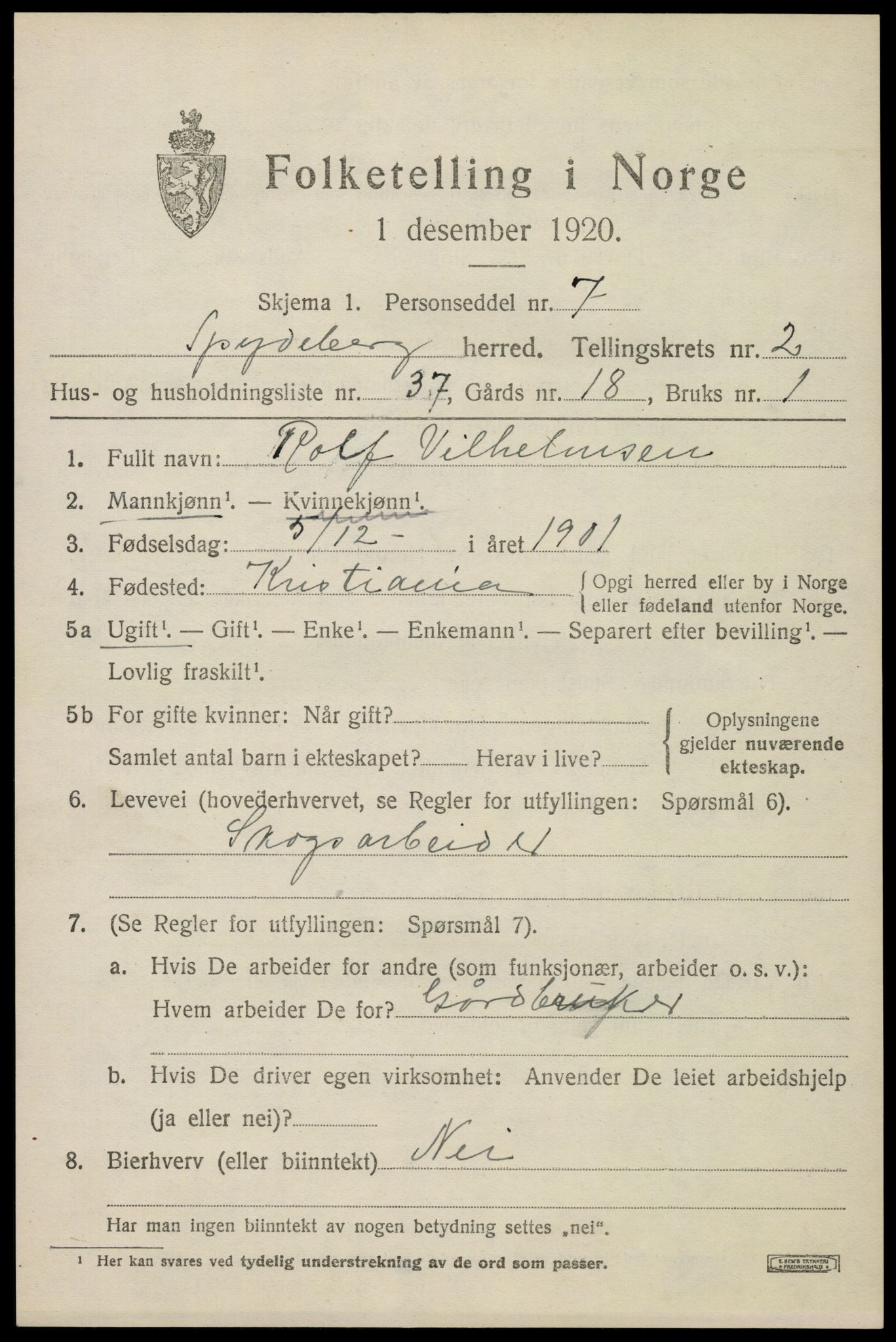 SAO, Folketelling 1920 for 0123 Spydeberg herred, 1920, s. 3325