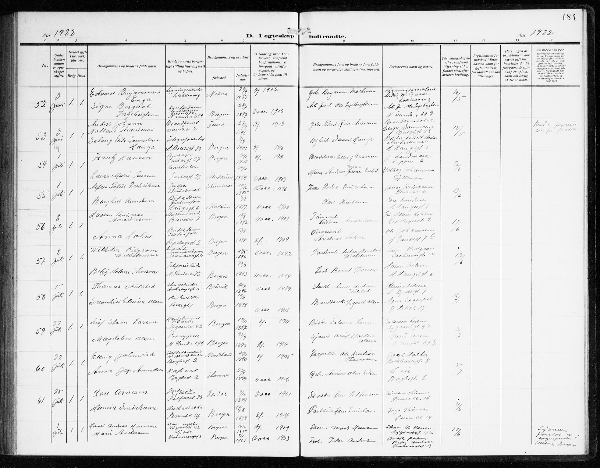 Sandviken Sokneprestembete, AV/SAB-A-77601/H/Ha/L0015: Ministerialbok nr. D 2, 1911-1923, s. 184