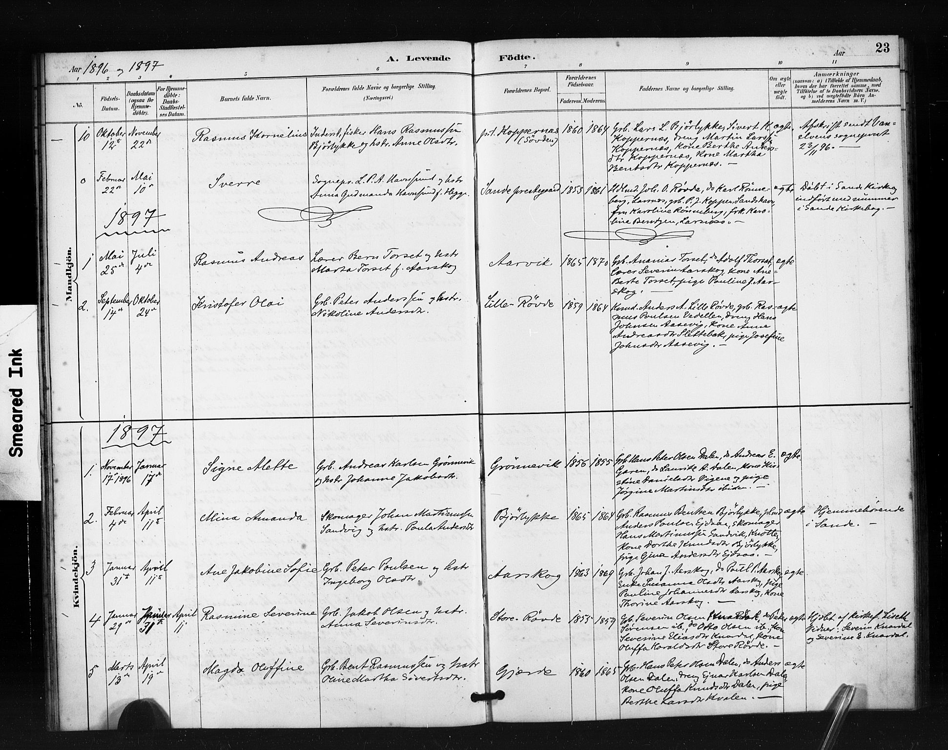 Ministerialprotokoller, klokkerbøker og fødselsregistre - Møre og Romsdal, SAT/A-1454/504/L0056: Ministerialbok nr. 504A03, 1884-1904, s. 23