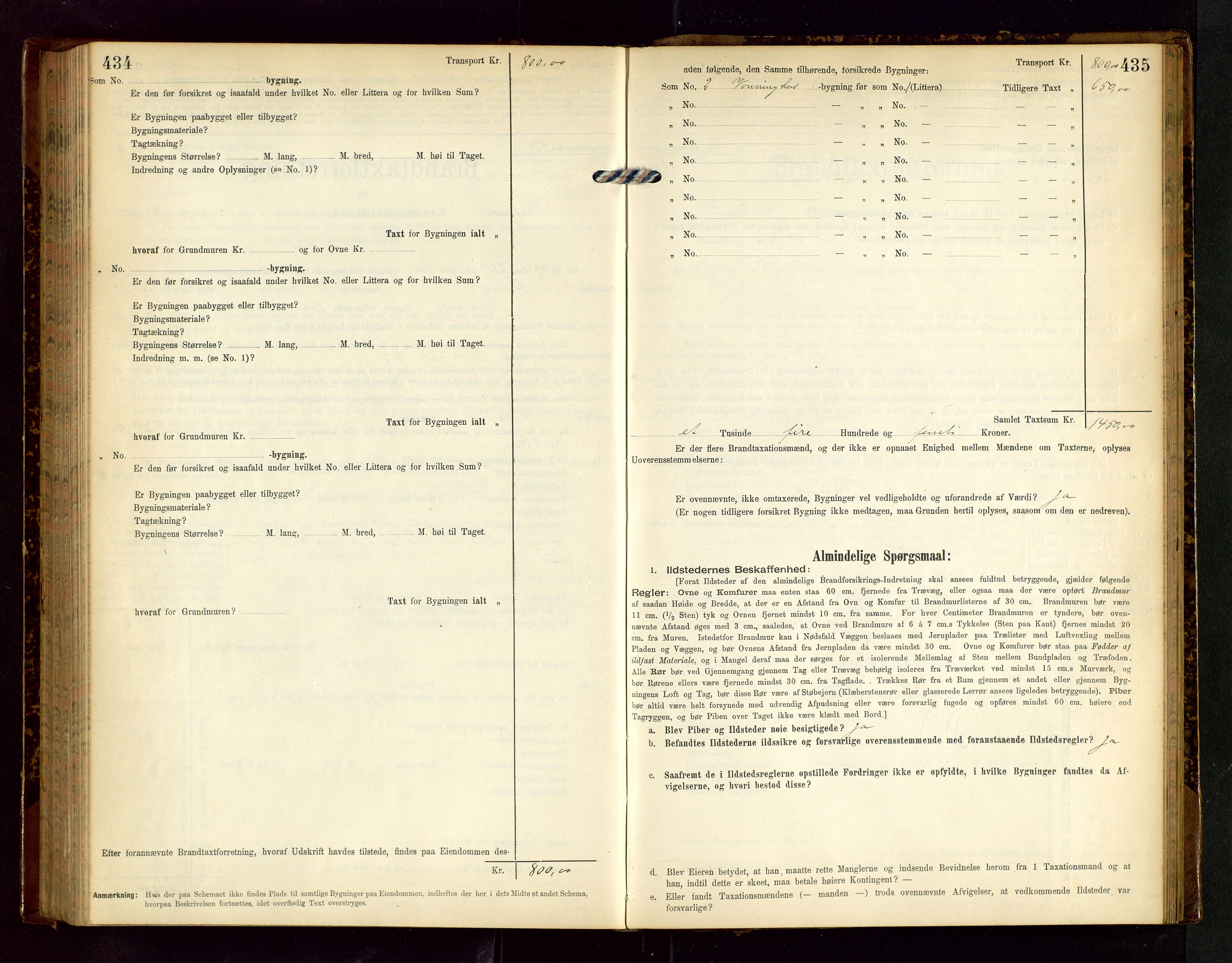 Håland lensmannskontor, AV/SAST-A-100100/Gob/L0002: Branntakstprotokoll - skjematakst. Register i boken., 1902-1906, s. 434-435