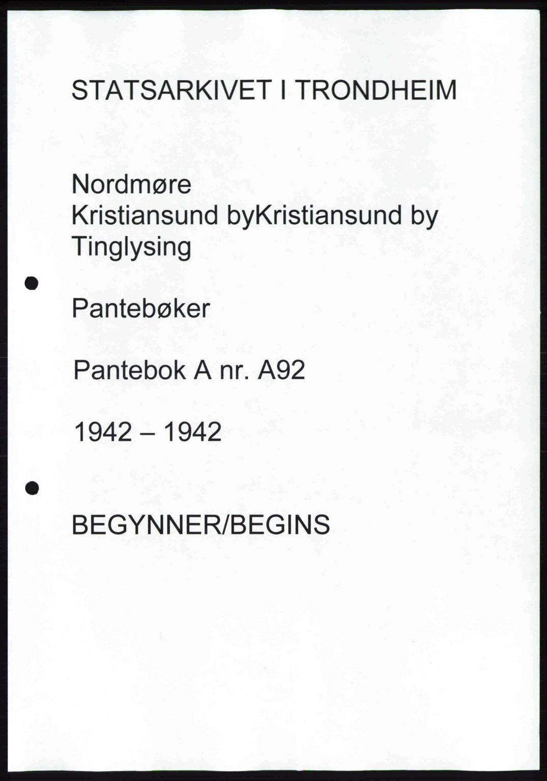 Nordmøre sorenskriveri, AV/SAT-A-4132/1/2/2Ca: Pantebok nr. A92, 1942-1942