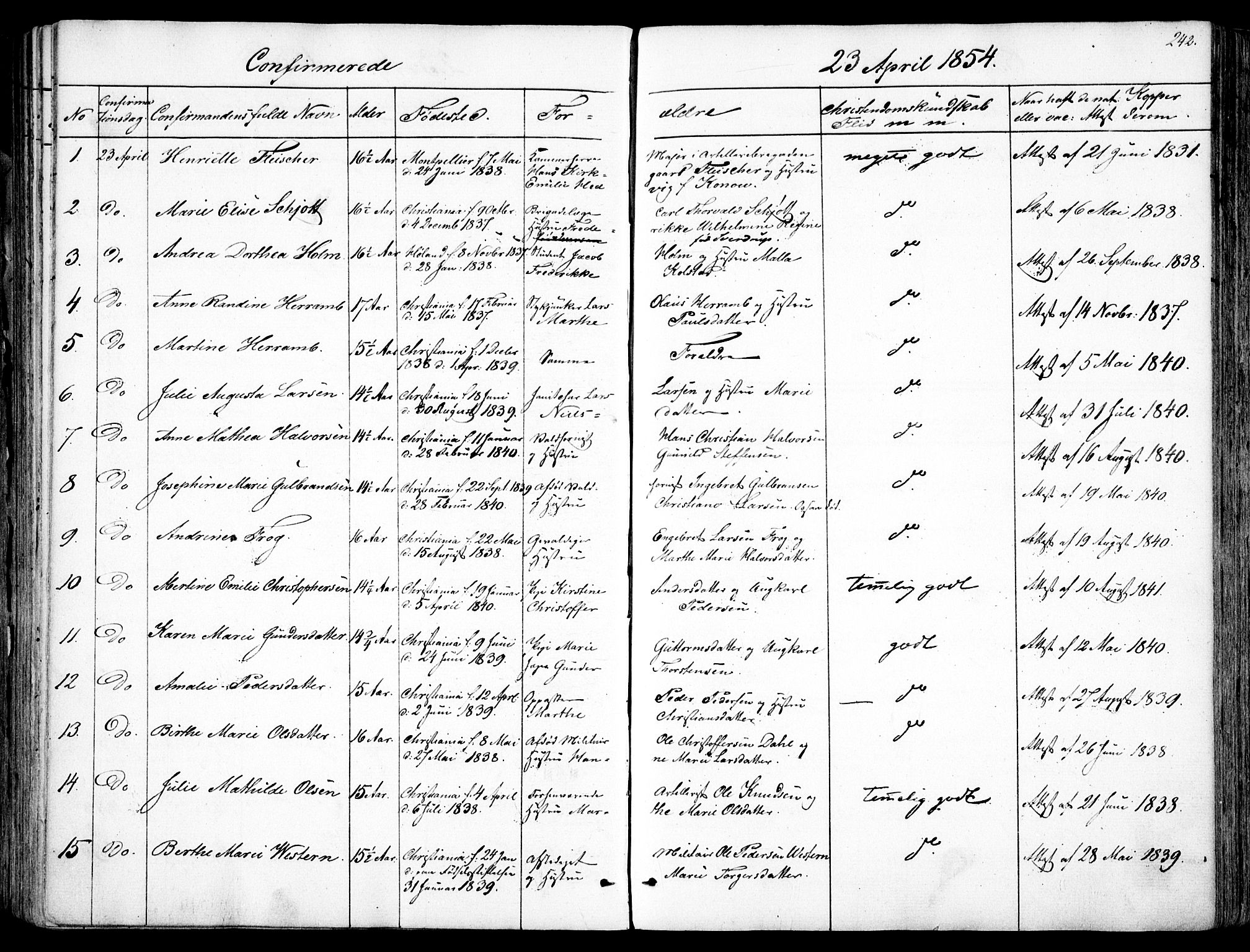 Garnisonsmenigheten Kirkebøker, SAO/A-10846/F/Fa/L0008: Ministerialbok nr. 8, 1842-1859, s. 242