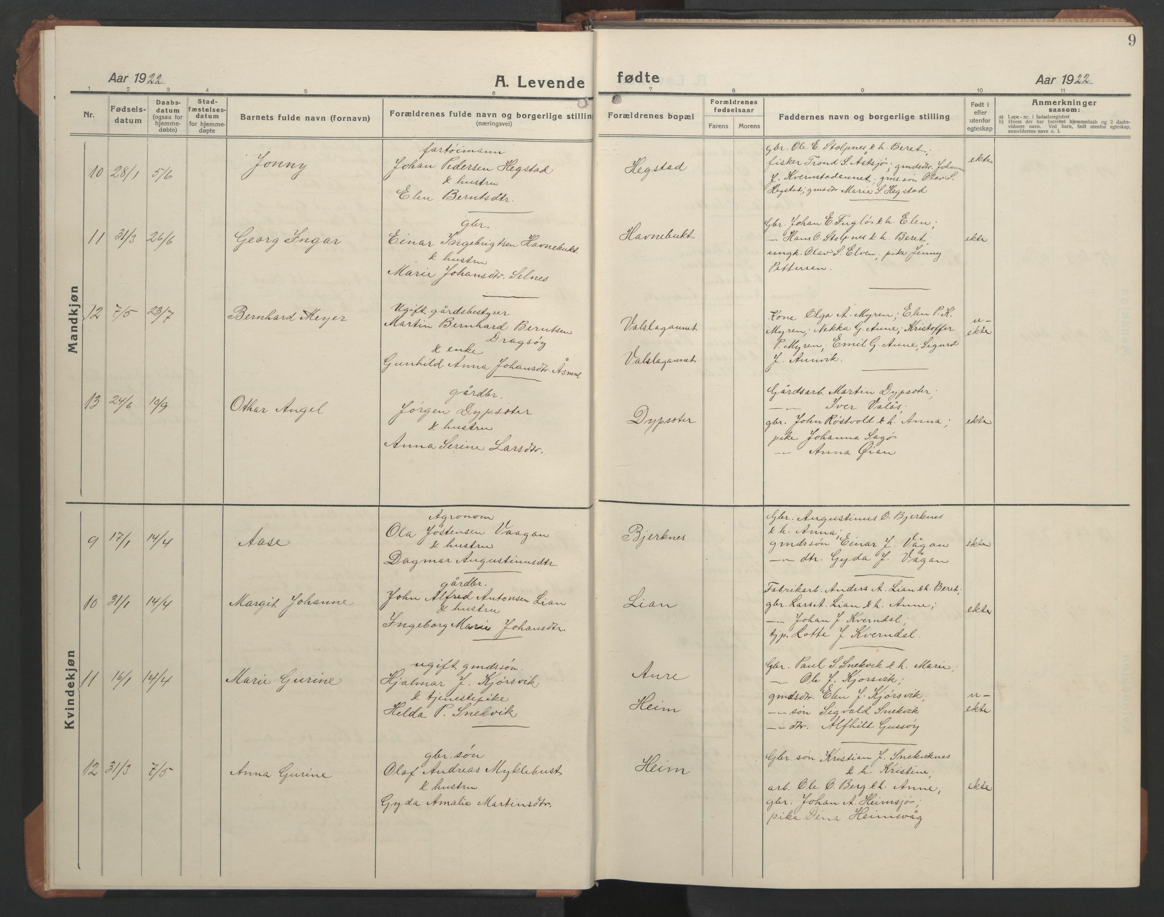 Ministerialprotokoller, klokkerbøker og fødselsregistre - Sør-Trøndelag, AV/SAT-A-1456/633/L0521: Klokkerbok nr. 633C03, 1921-1946, s. 9